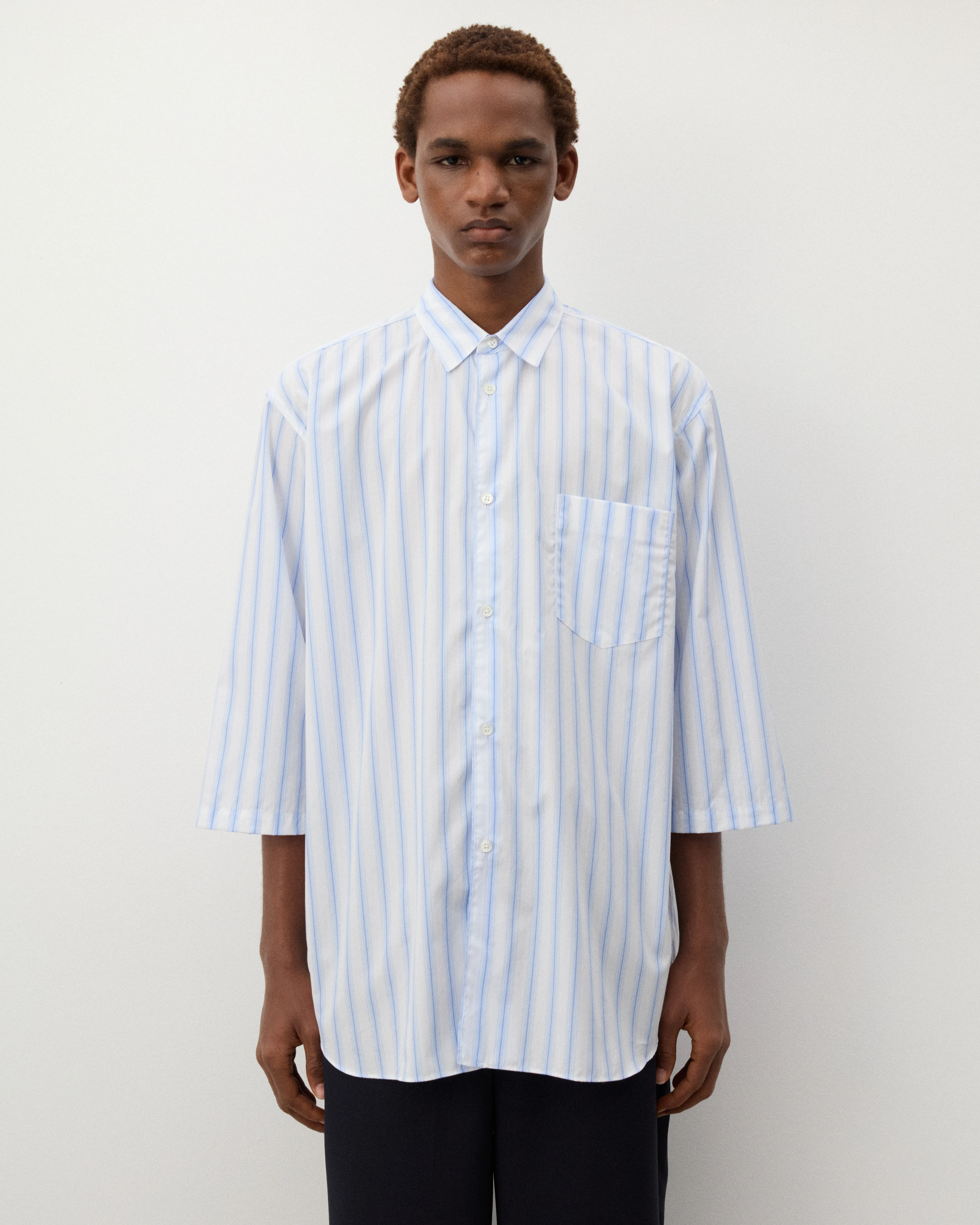 CDG Shirt - Men's Short Sleeve Striped Shirt - (Blue Stripe)