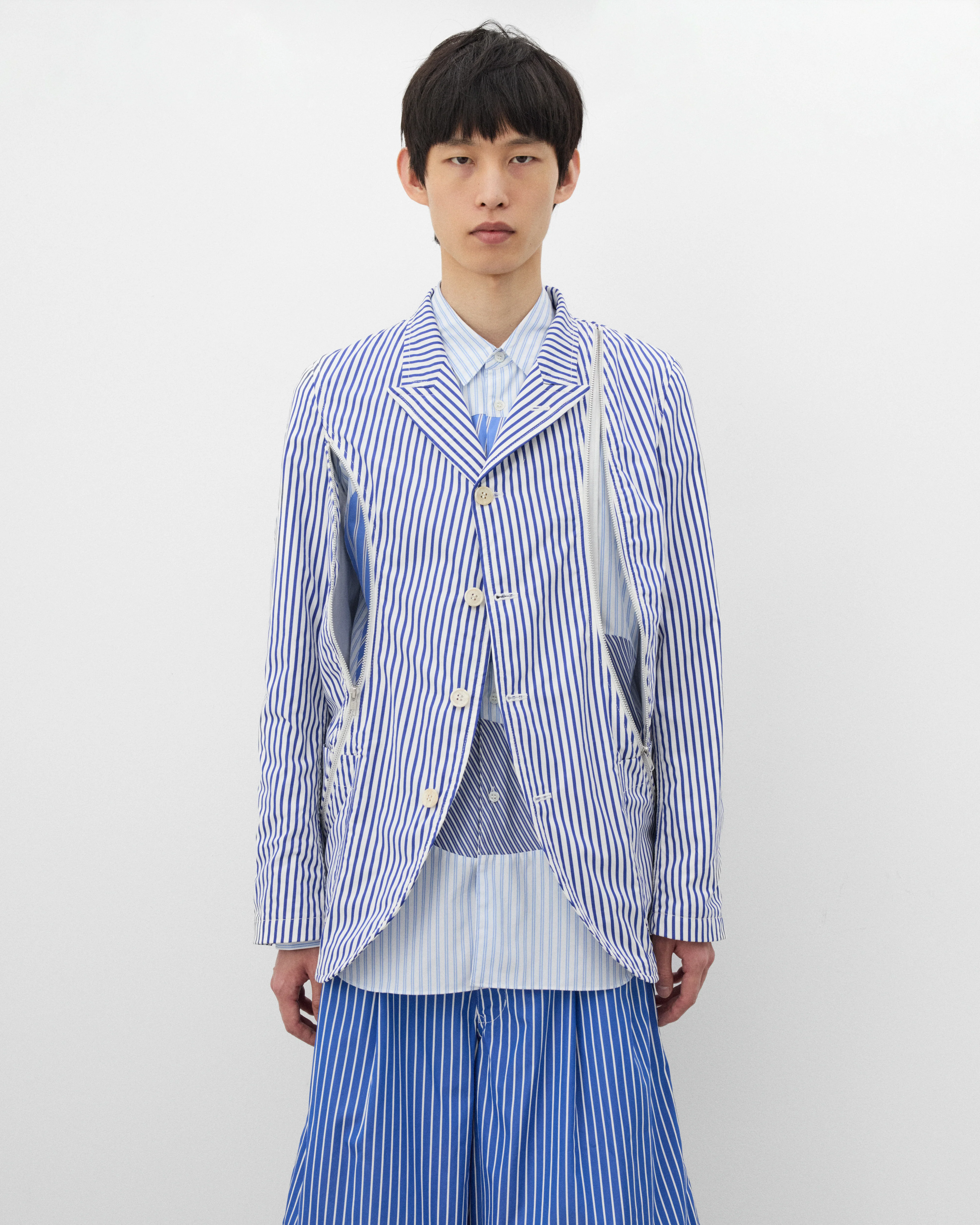 CDG Shirt - Men's Striped Zip Blazer - (Blue/White)