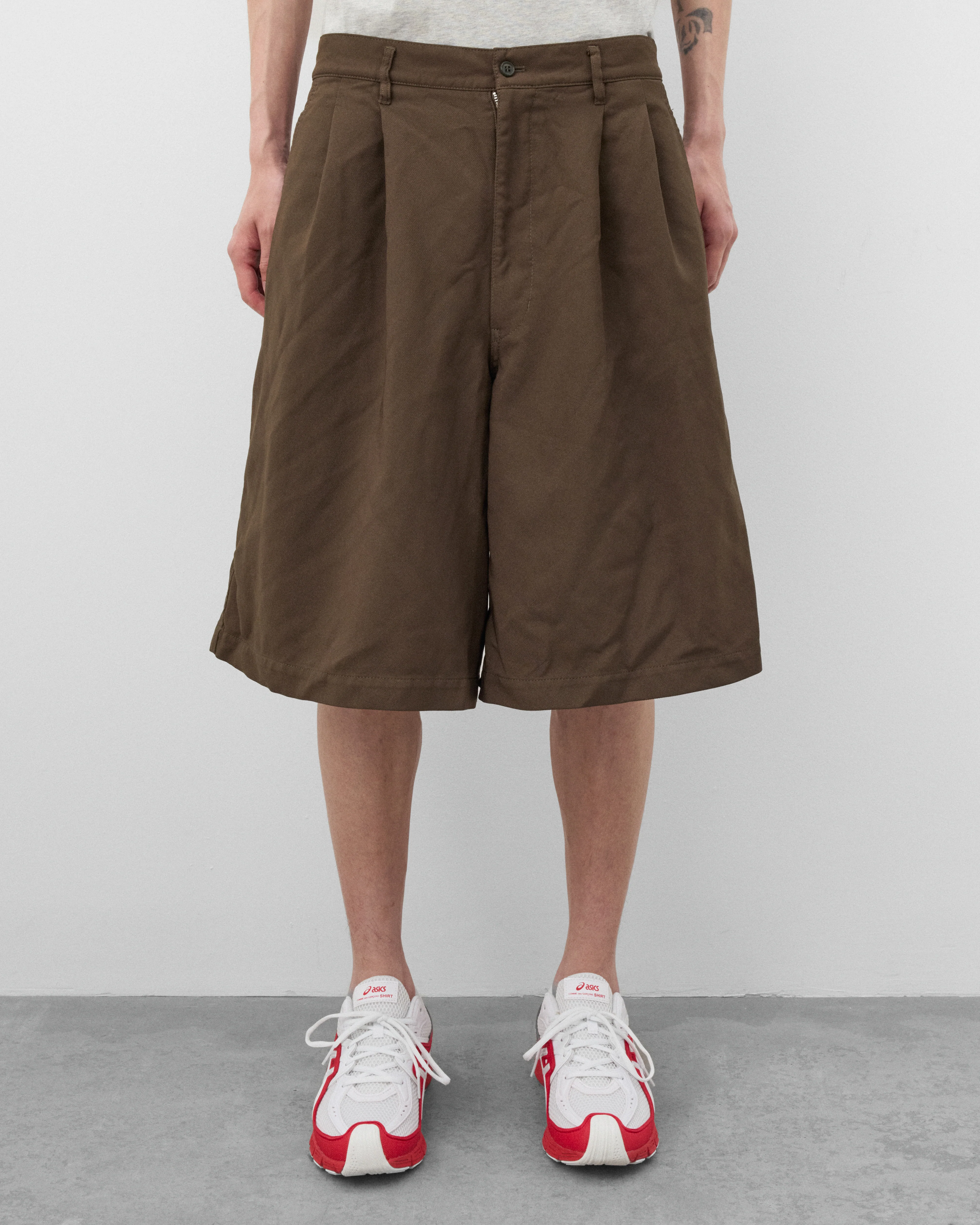 CDG Shirt - Men's Pleated Wide Leg Shorts - (Olive)