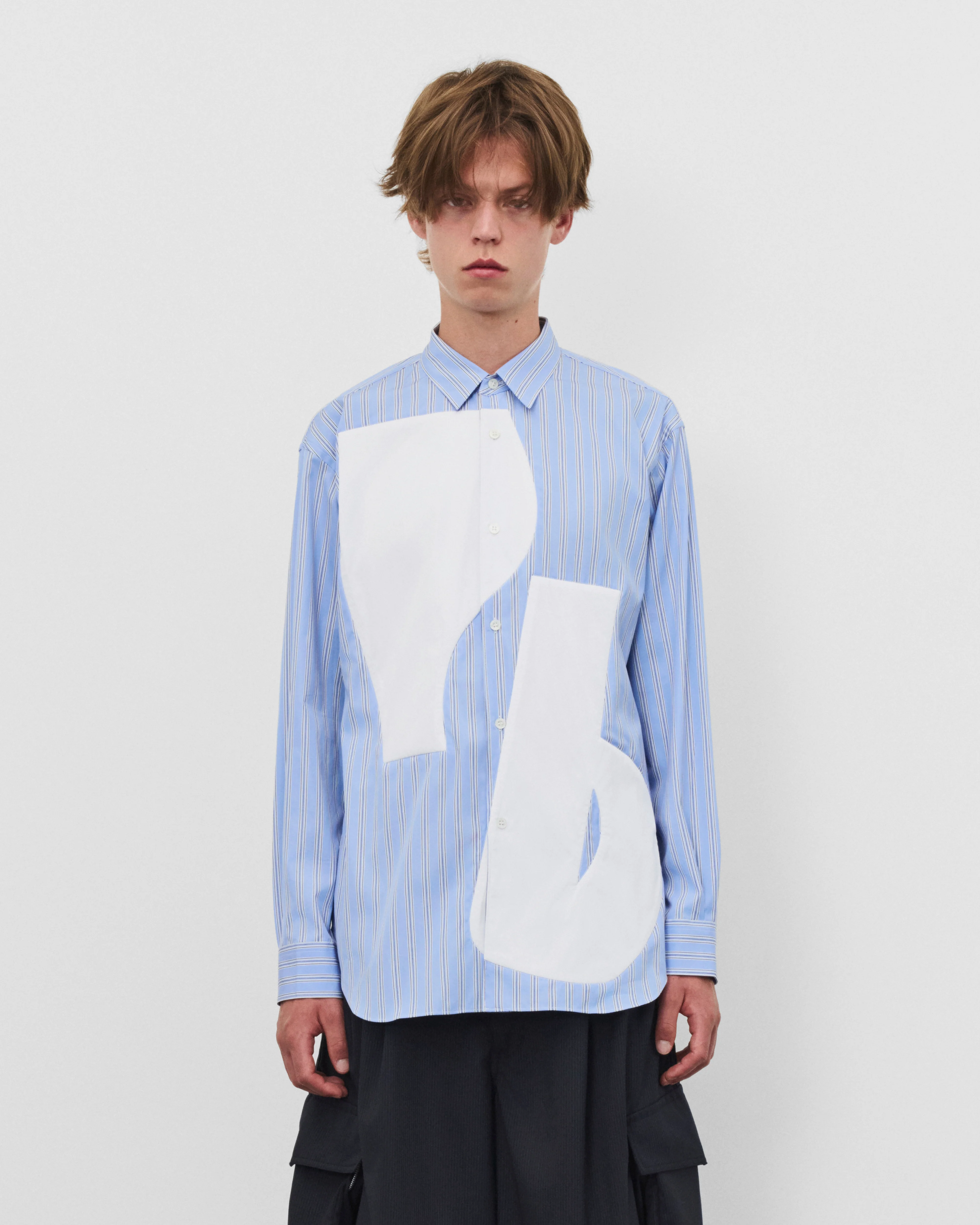 CDG Shirt - Men's Graphic Panel Shirt - (Blue Stripe/White)