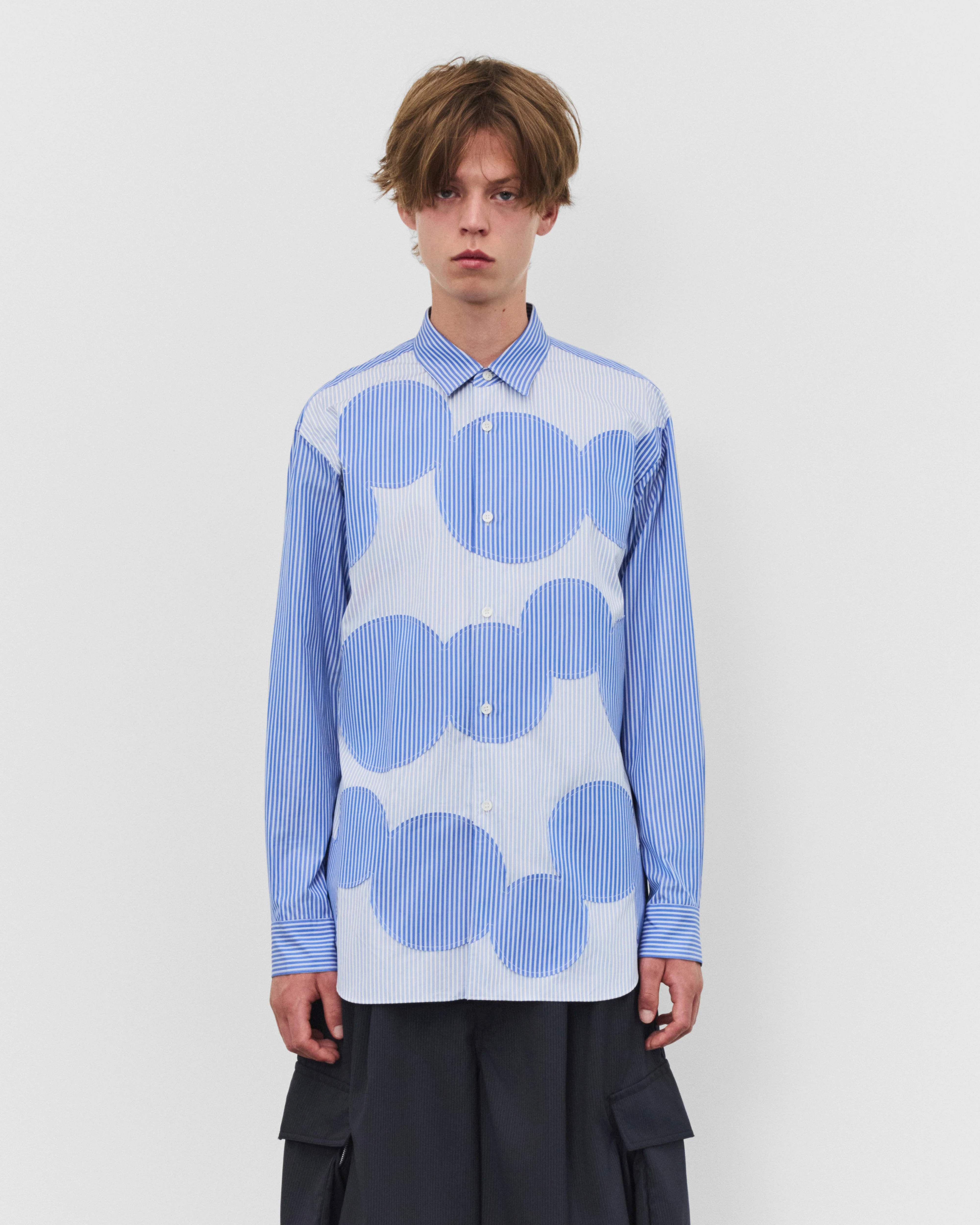 CDG Shirt - Men's Circle Pattern Stripe Shirt - (Blue Stripe)