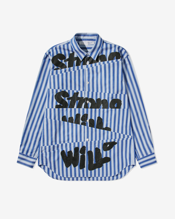 CDG Shirt - Men
s Strong Will Printed Shirt - (Blue/White Stripe)