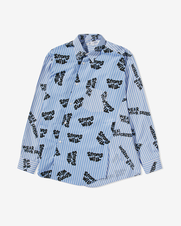 CDG Shirt - Men
s Freedom Print Bias Shirt - (Blue Stripe)