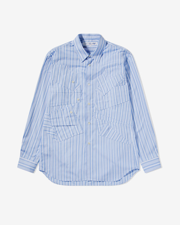 CDG Shirt - Men
s Stitched Fabric Shirt - (Blue Stripe)