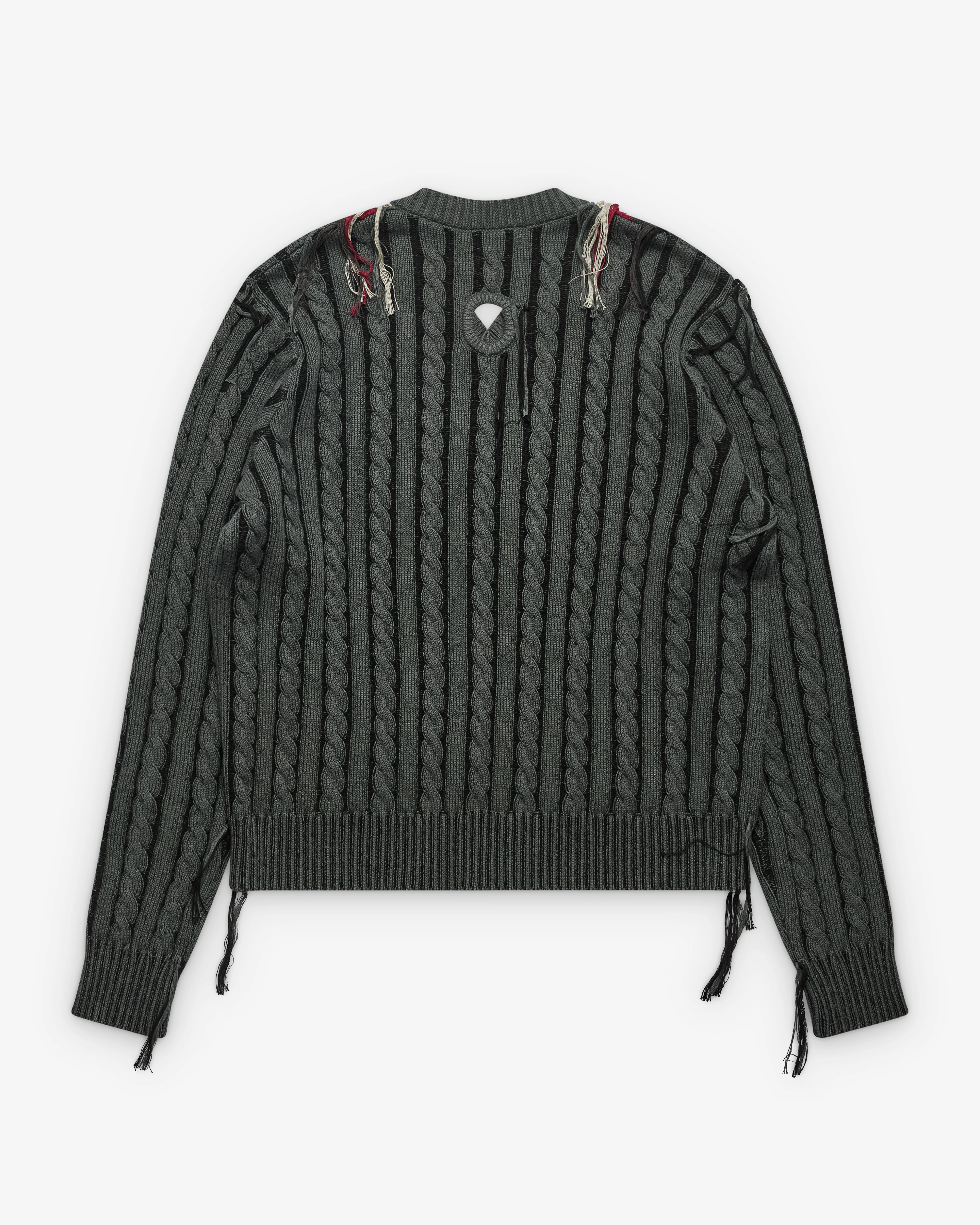 Craig Green - Men's V-Neck Cable Knit Jumper - (Grey/Red)