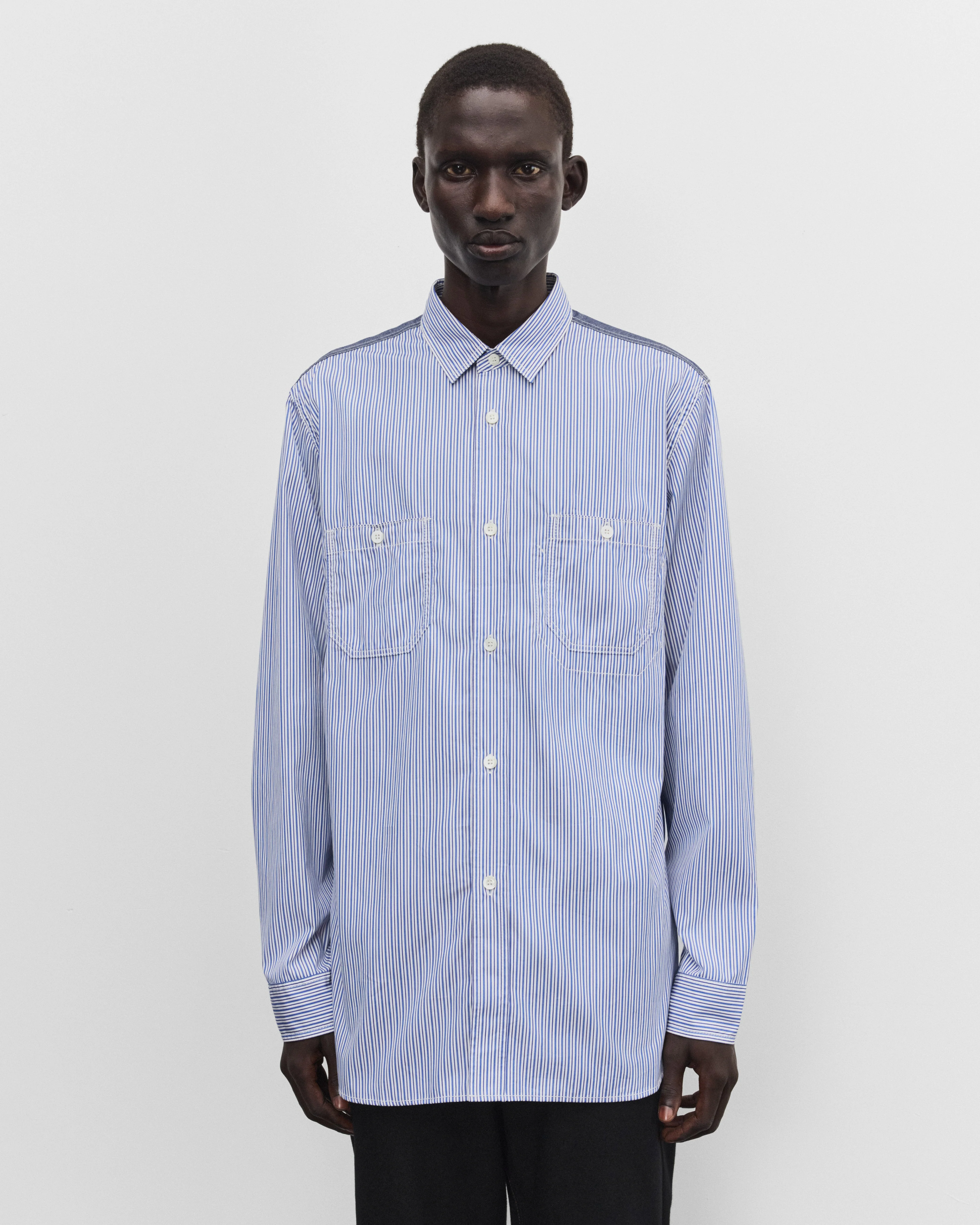 Junya Watanabe Man - Men's Panelled Stripe Shirt - (White/Navy Blue)