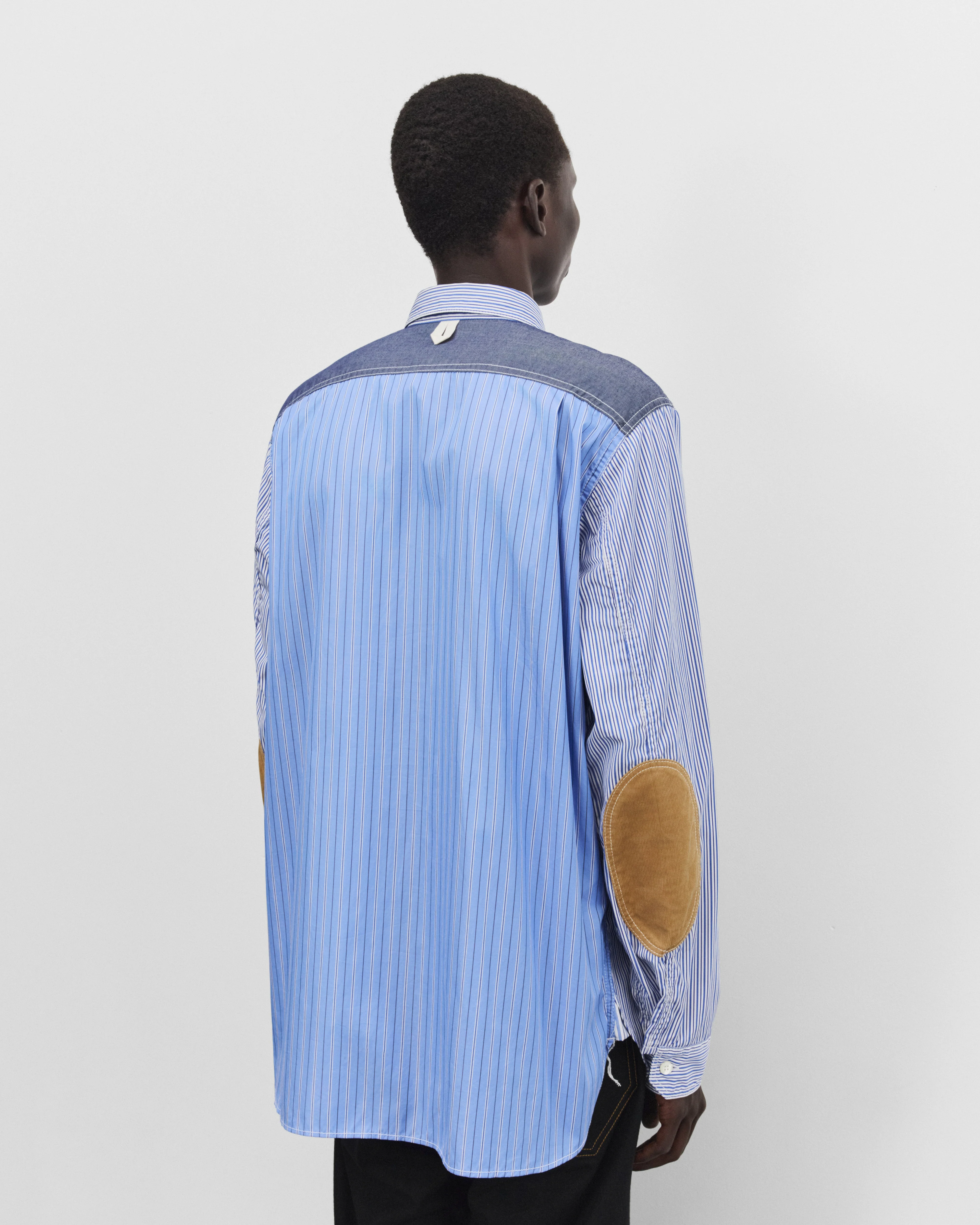 Junya Watanabe Man - Men's Panelled Stripe Shirt - (White/Navy Blue)