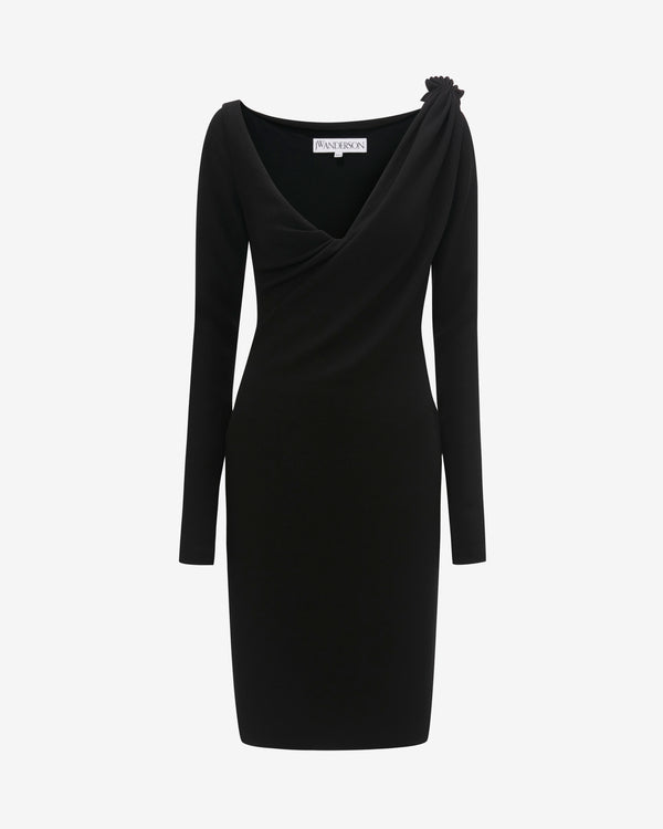 JW Anderson - Women
s Shoulder Drape V-Neck Dress - (Black