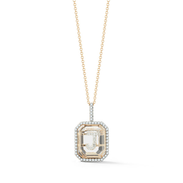 Mateo - Women
s 14kt Gold Diamond Frame Crystal Quartz Secret Diamond Initial Necklace - (Yellow Gold)