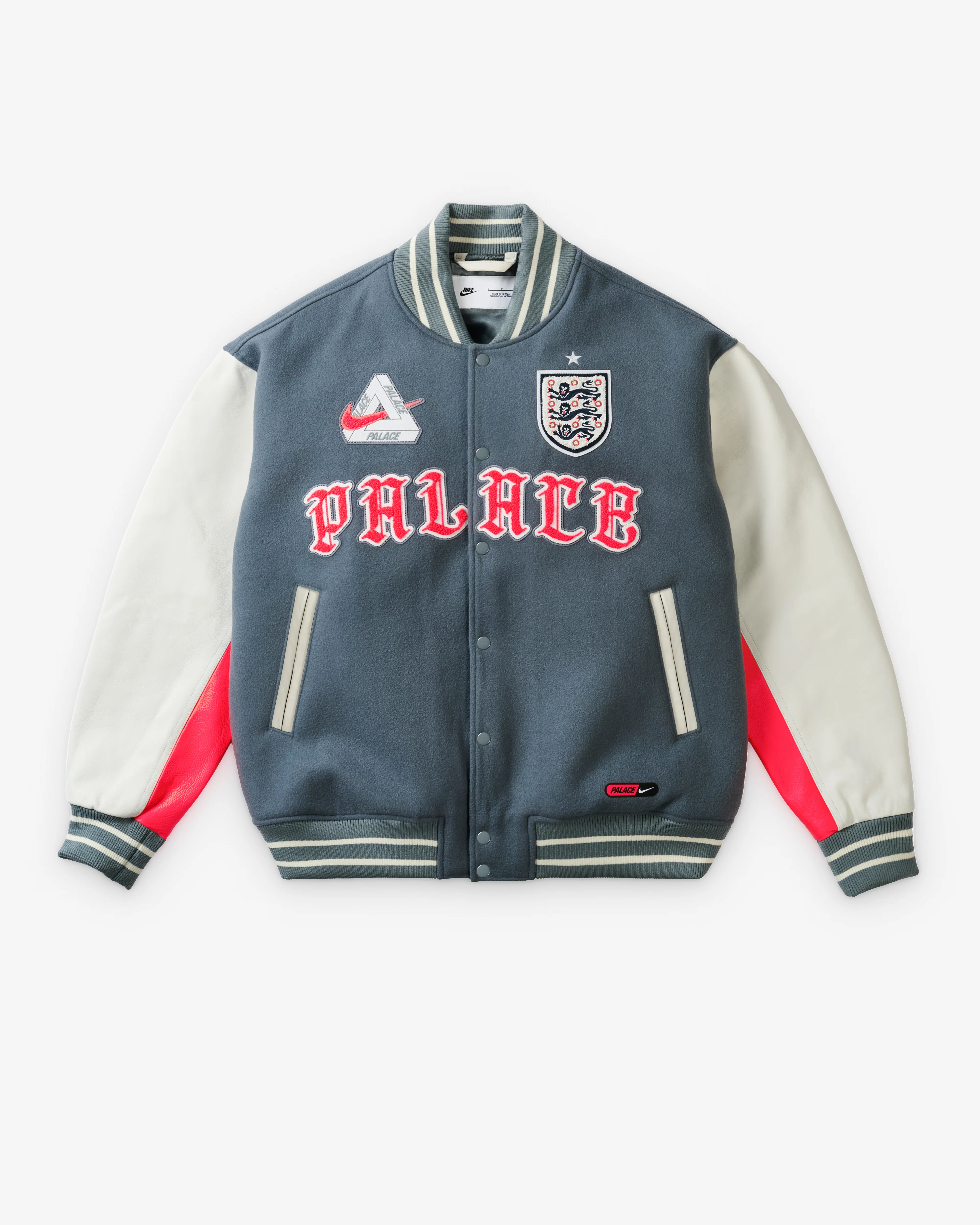 Nike - Men's Palace X England Varsity Jacket - (Cool Grey/Bright Crimson)
