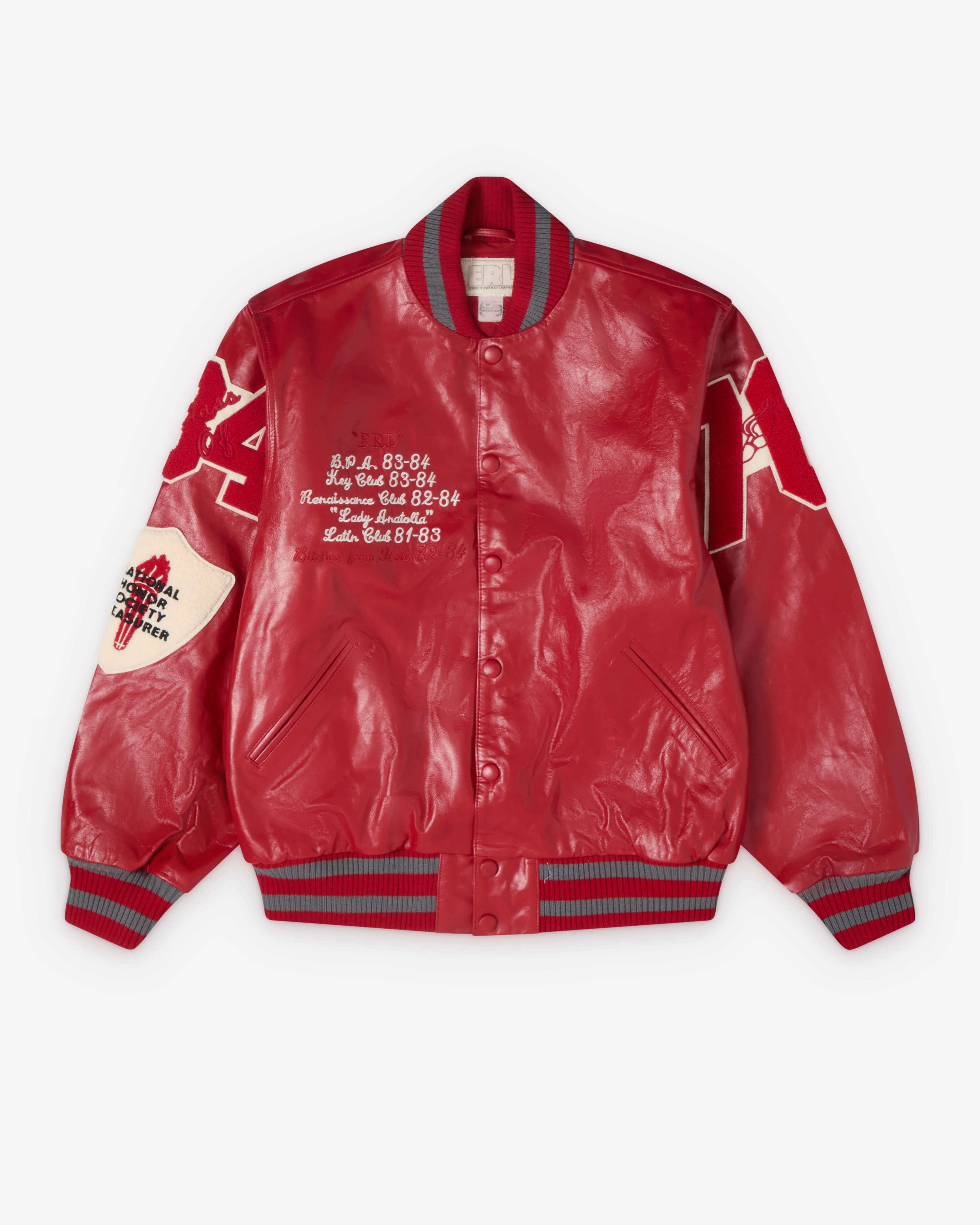 ERL - Men's Leather Varsity Jacket - (Red)
