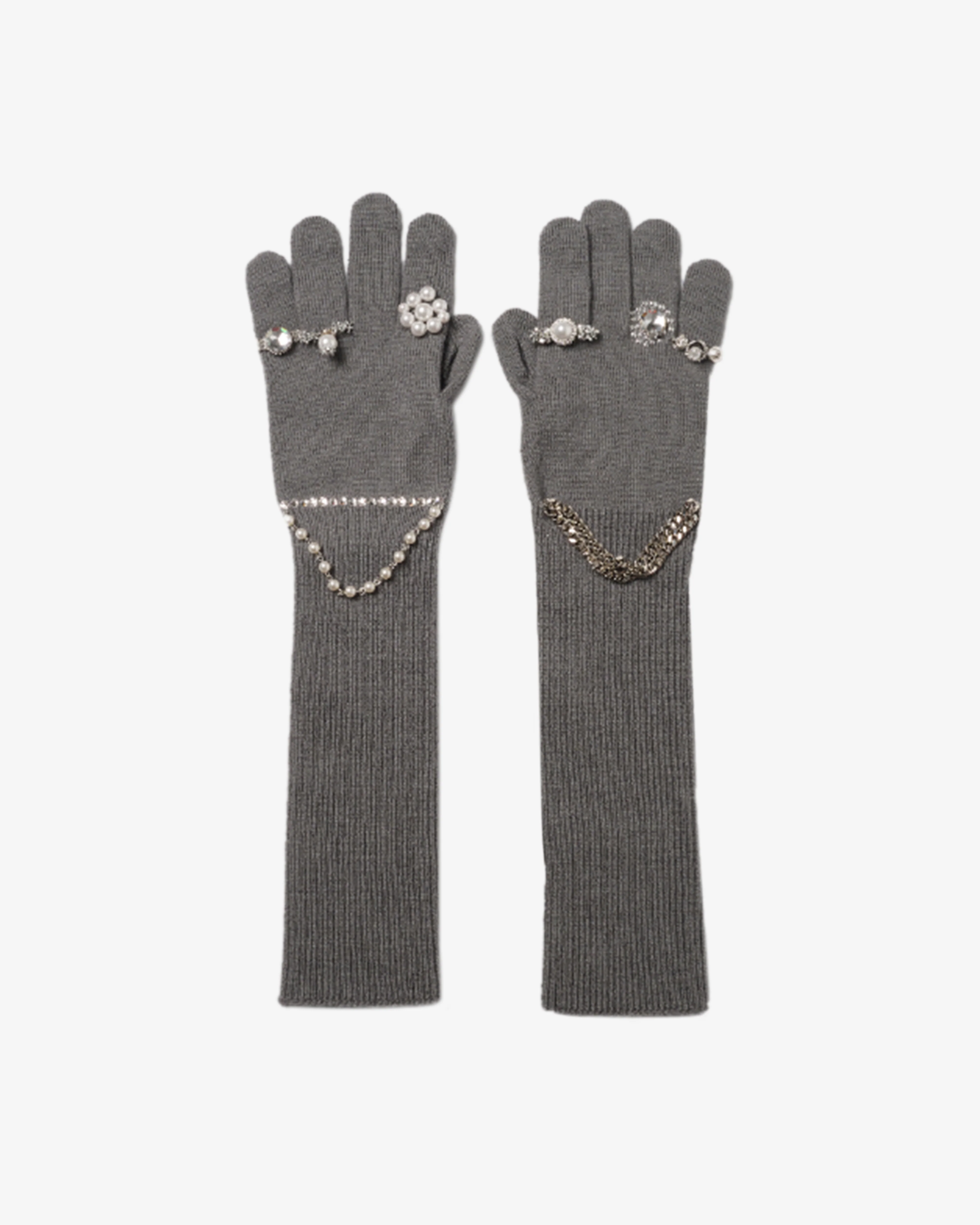 Doublet - Women's Jewelry Attached Long Gloves - (Grey)