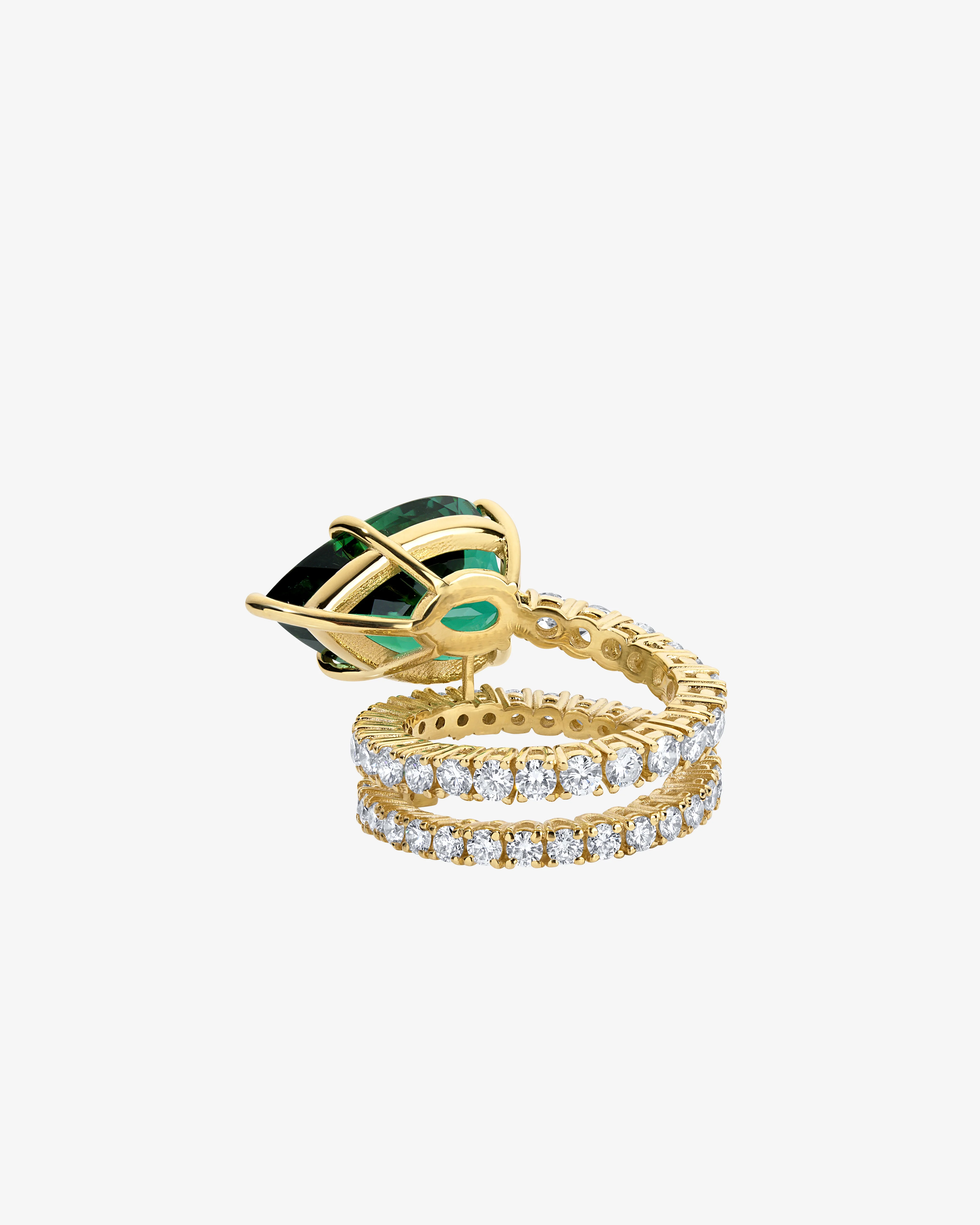 Mindi Mond - Women's Green Tourmaline and Diamond Spiral Ring - (Yellow Gold)