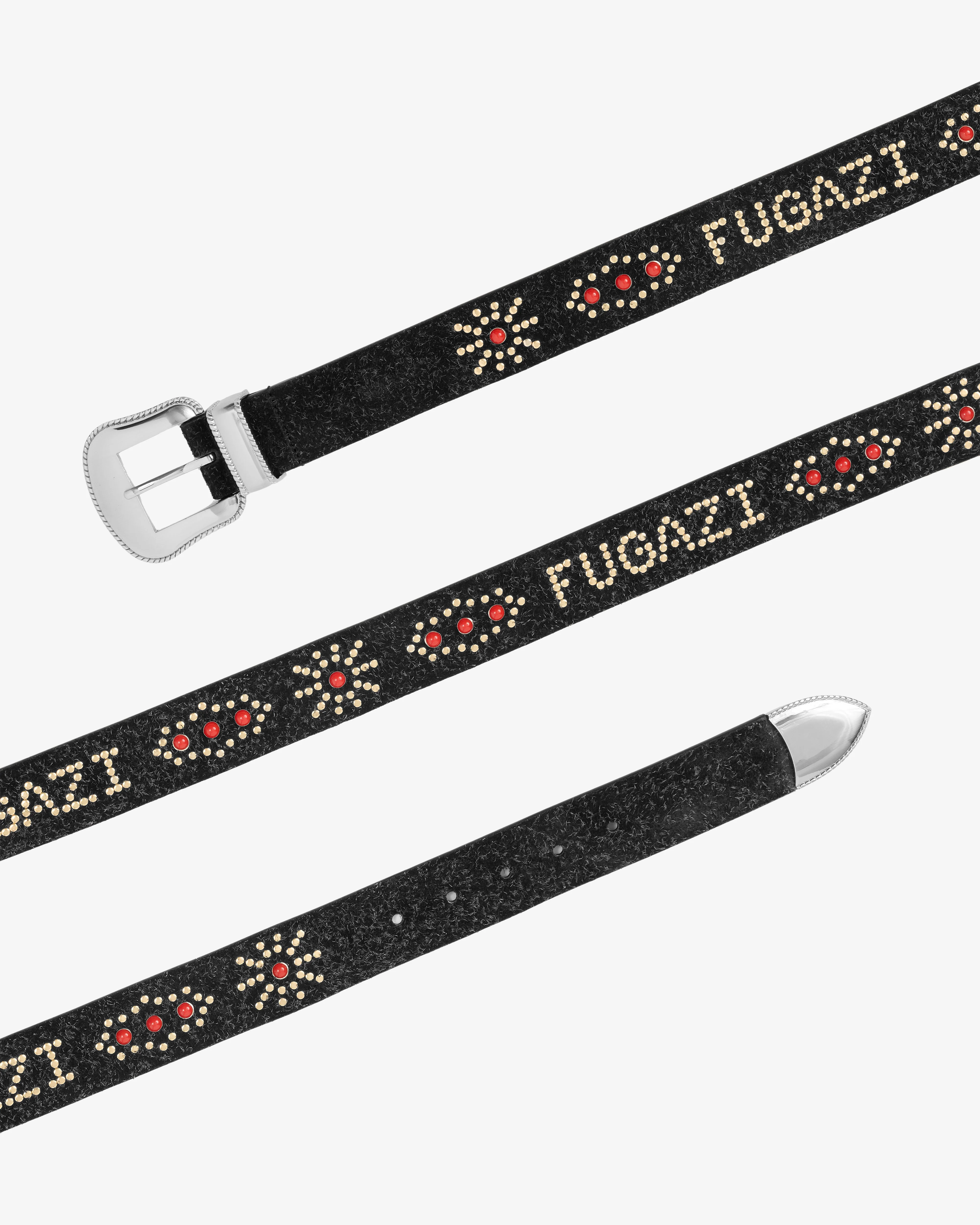 Fugazi - Men's Hairy Suede Western Belt - (Black/Ruby)