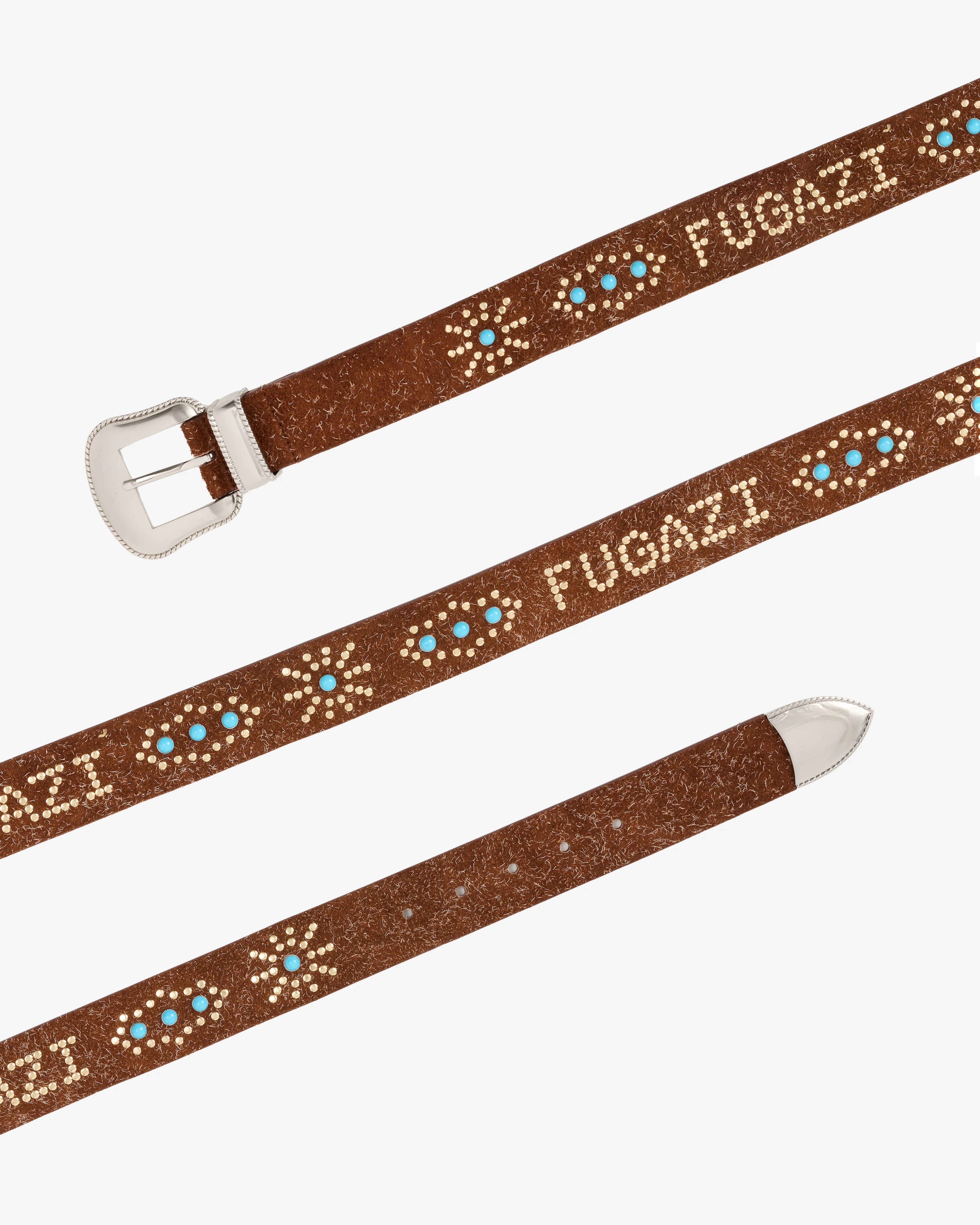 Fugazi - Men's Hairy Suede Western Belt - (Brown/Turqoise)