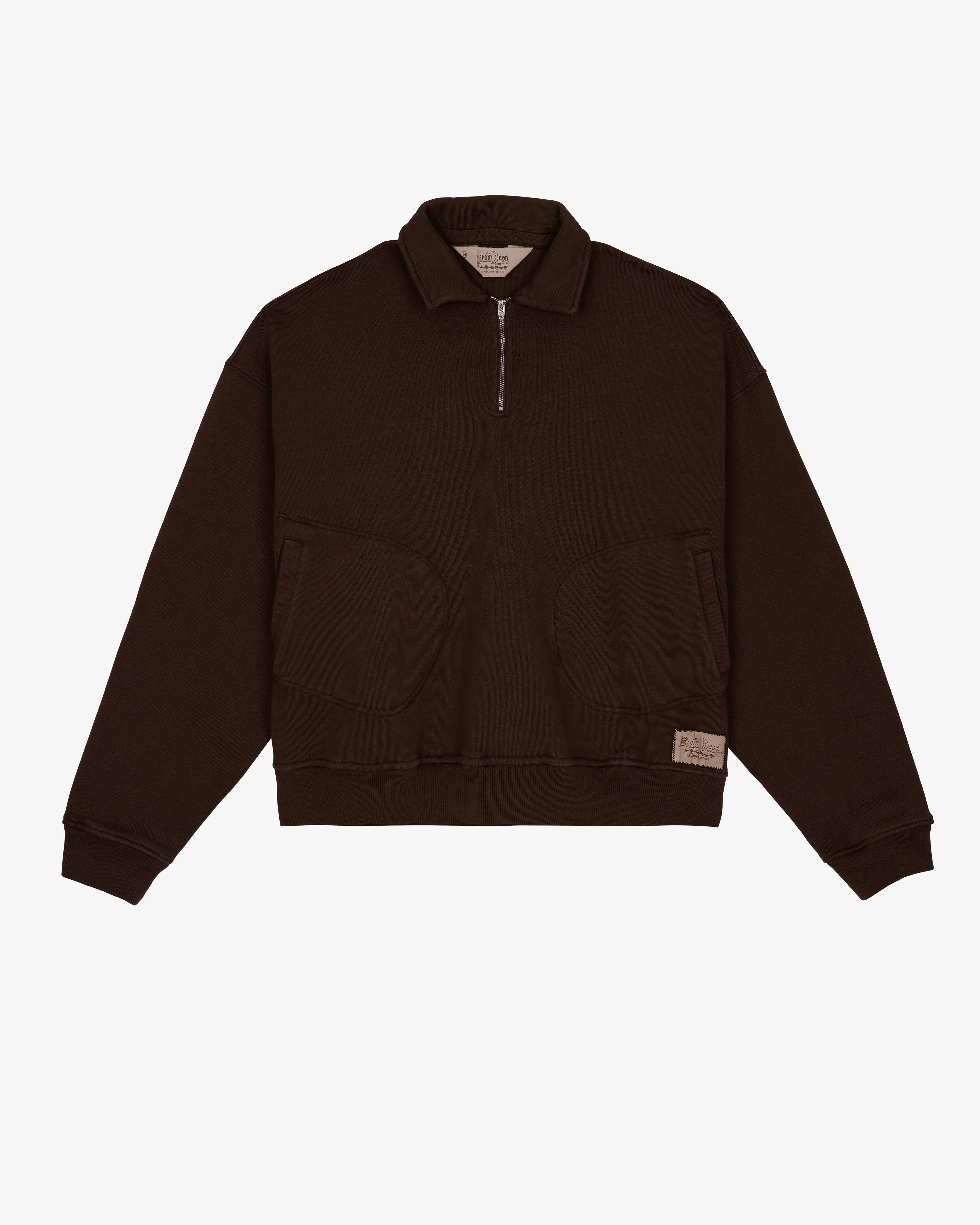 Brain Dead - Men's Half Zip Collared Sweatshirt - (Brown)