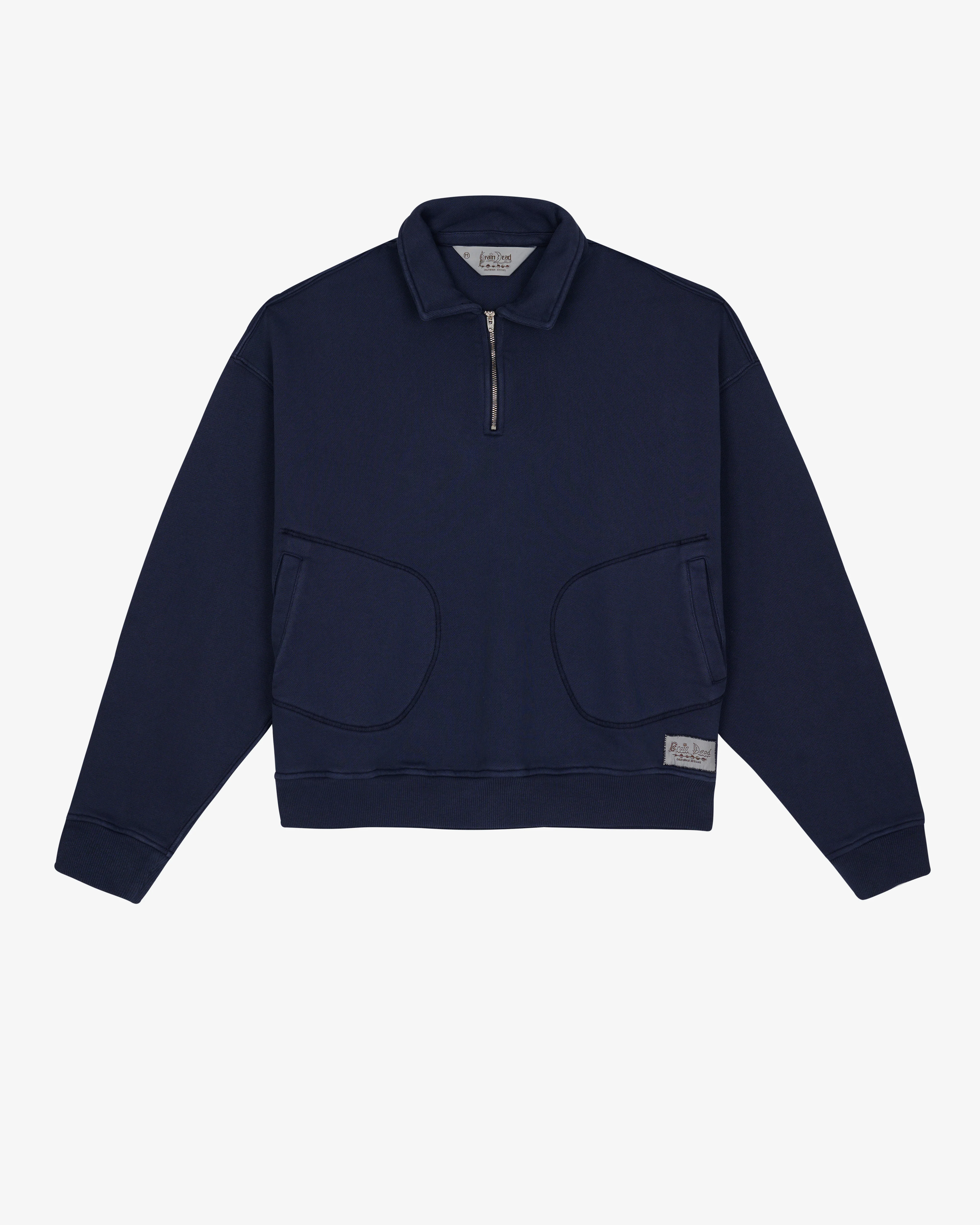 Brain Dead - Men's Half Zip Collared Sweatshirt - (Midnight)