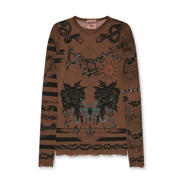 Jean Paul Gaultier - KNWLS Women’s Trompe L’Oeil Tattoo Long Sleeve Top - (Ebony/Grey/Black)