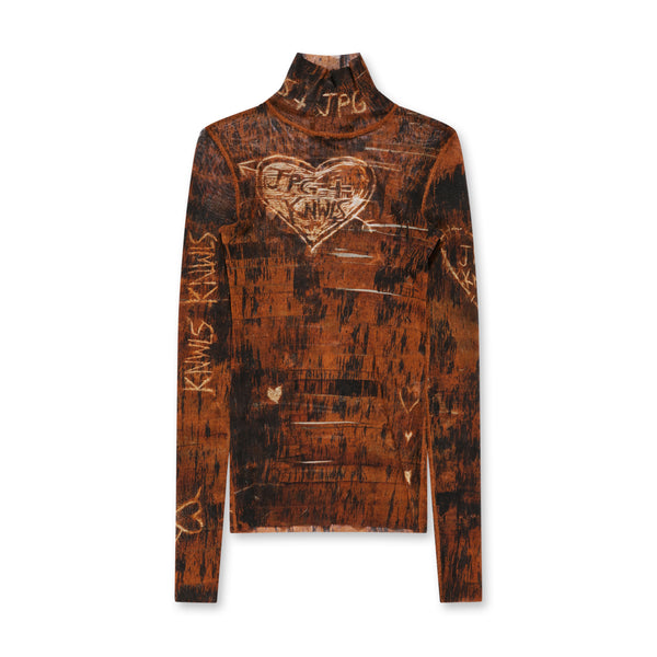 Jean Paul Gaultier - KNWLS Women’s Scratch Wood Long Sleeve Printed Top - (Brown/Ecru)