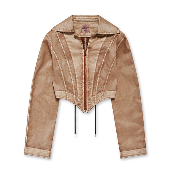 Jean Paul Gaultier - KNWLS Women’s Laced Topstitch Jacket - (Brown/Ecru)