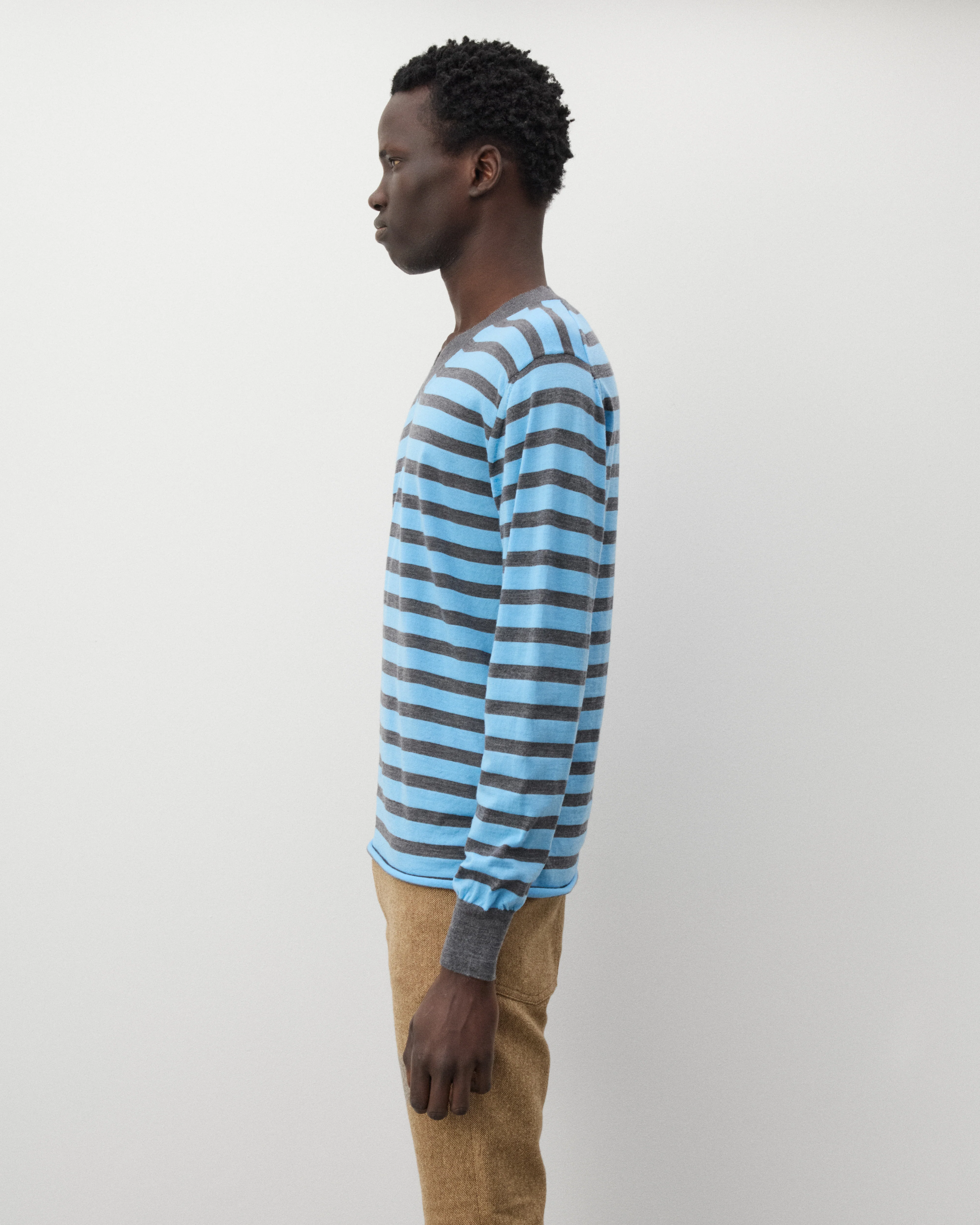 Junya Watanabe Man - Men's Striped V-Neck Sweater - (Grey/Sax Blue)