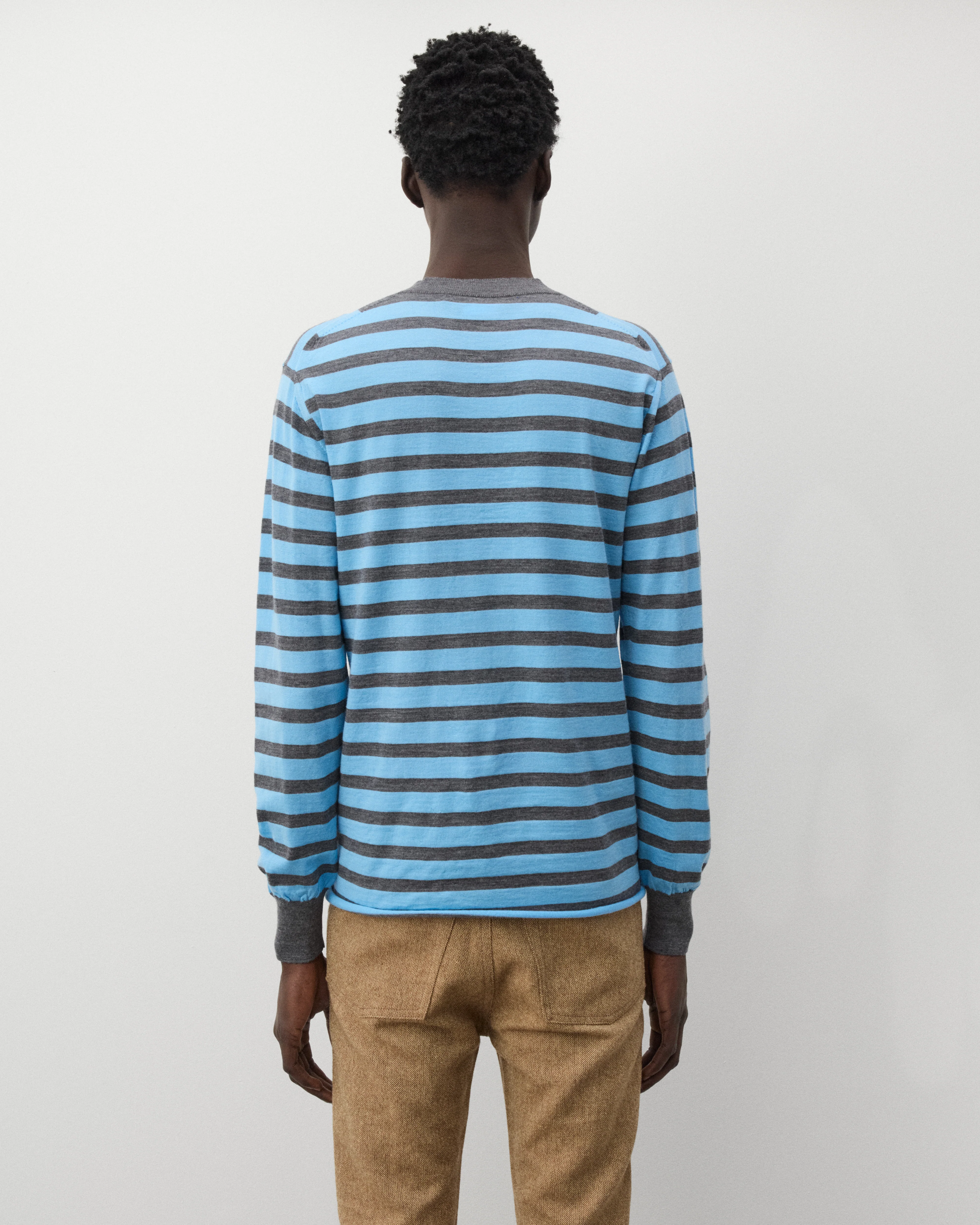Junya Watanabe Man - Men's Striped V-Neck Sweater - (Grey/Sax Blue)
