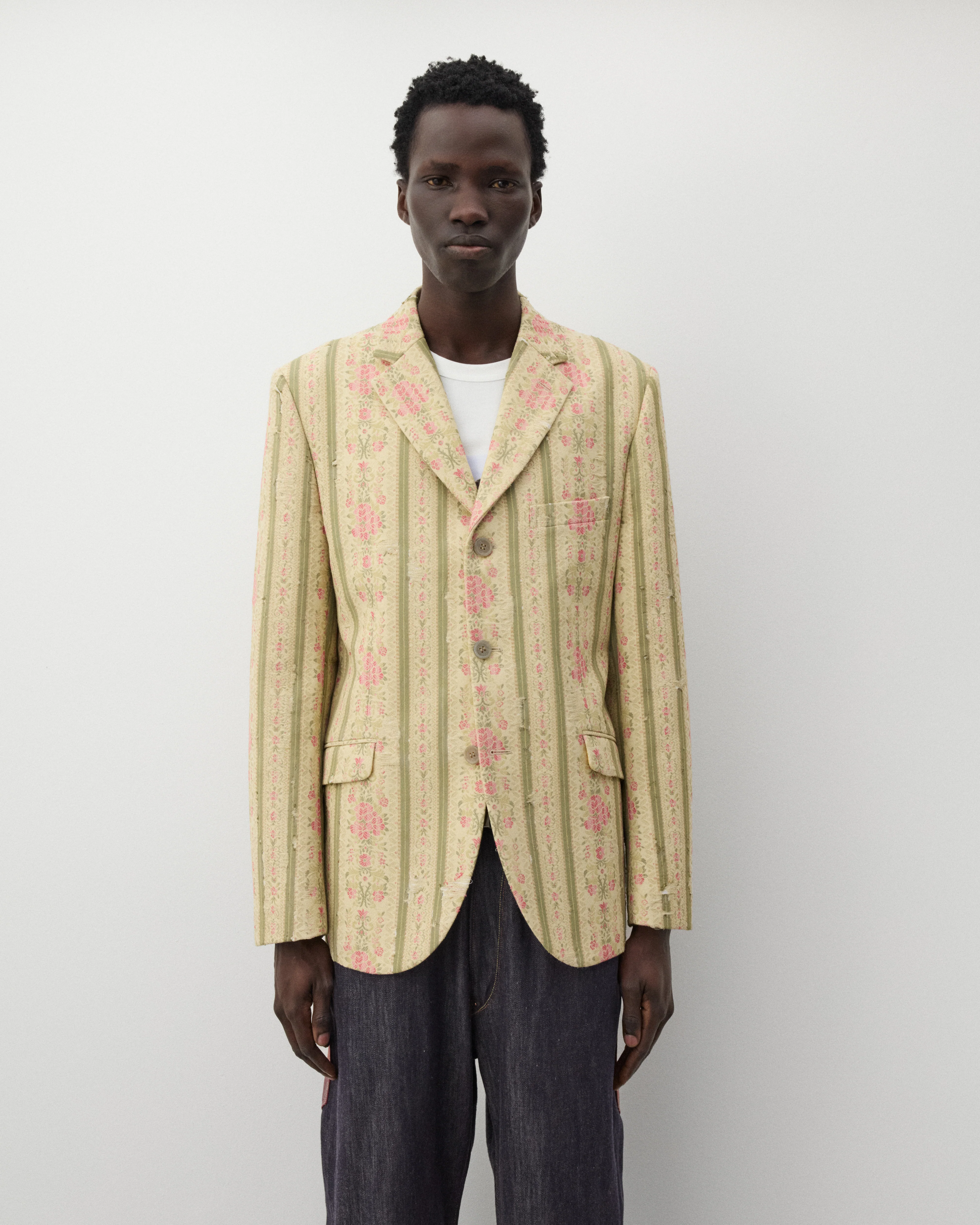 Junya Watanabe Man - Men's Floral Stripe Blazer - (Cream/Green/Pink)