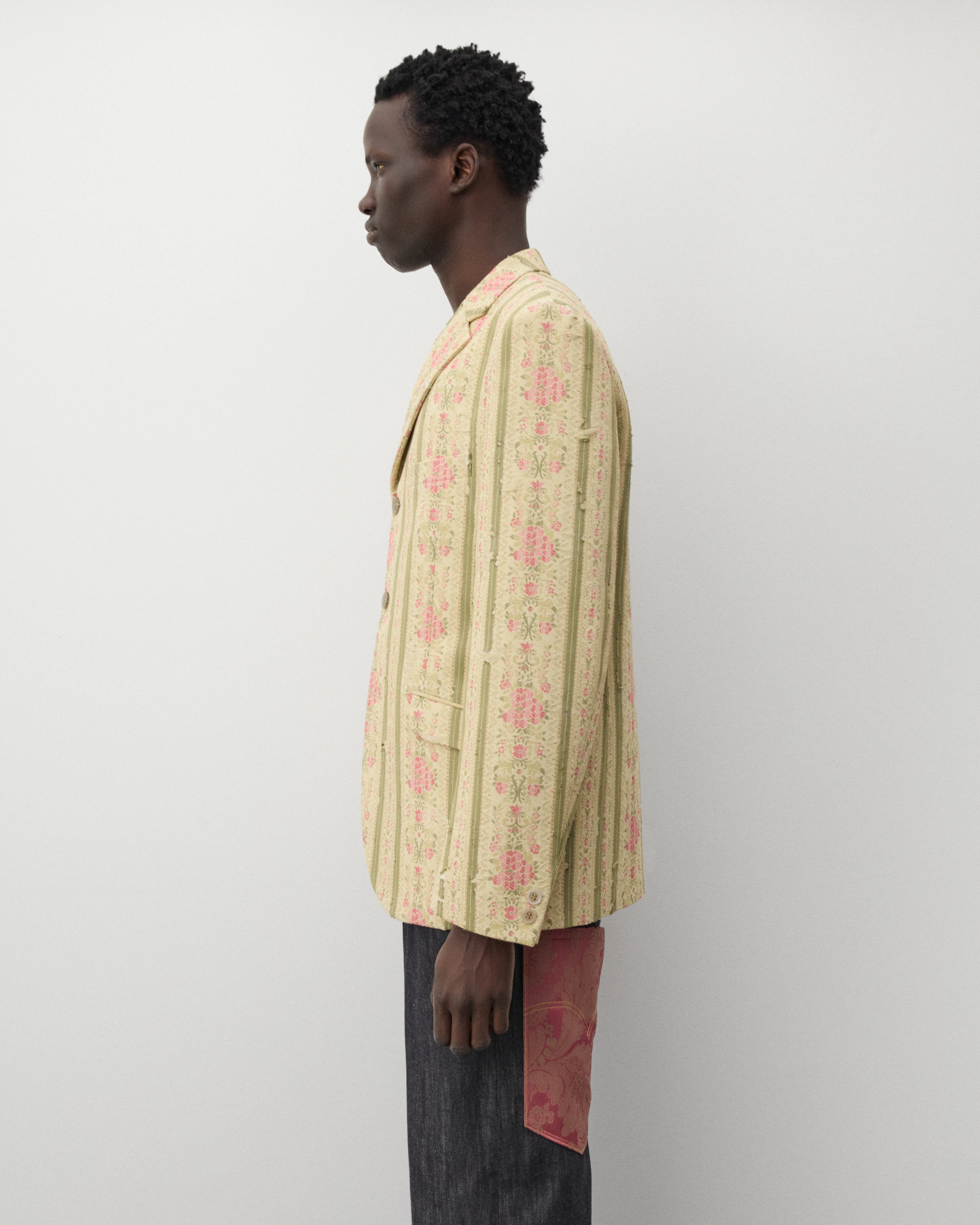 Junya Watanabe Man - Men's Floral Stripe Blazer - (Cream/Green/Pink)