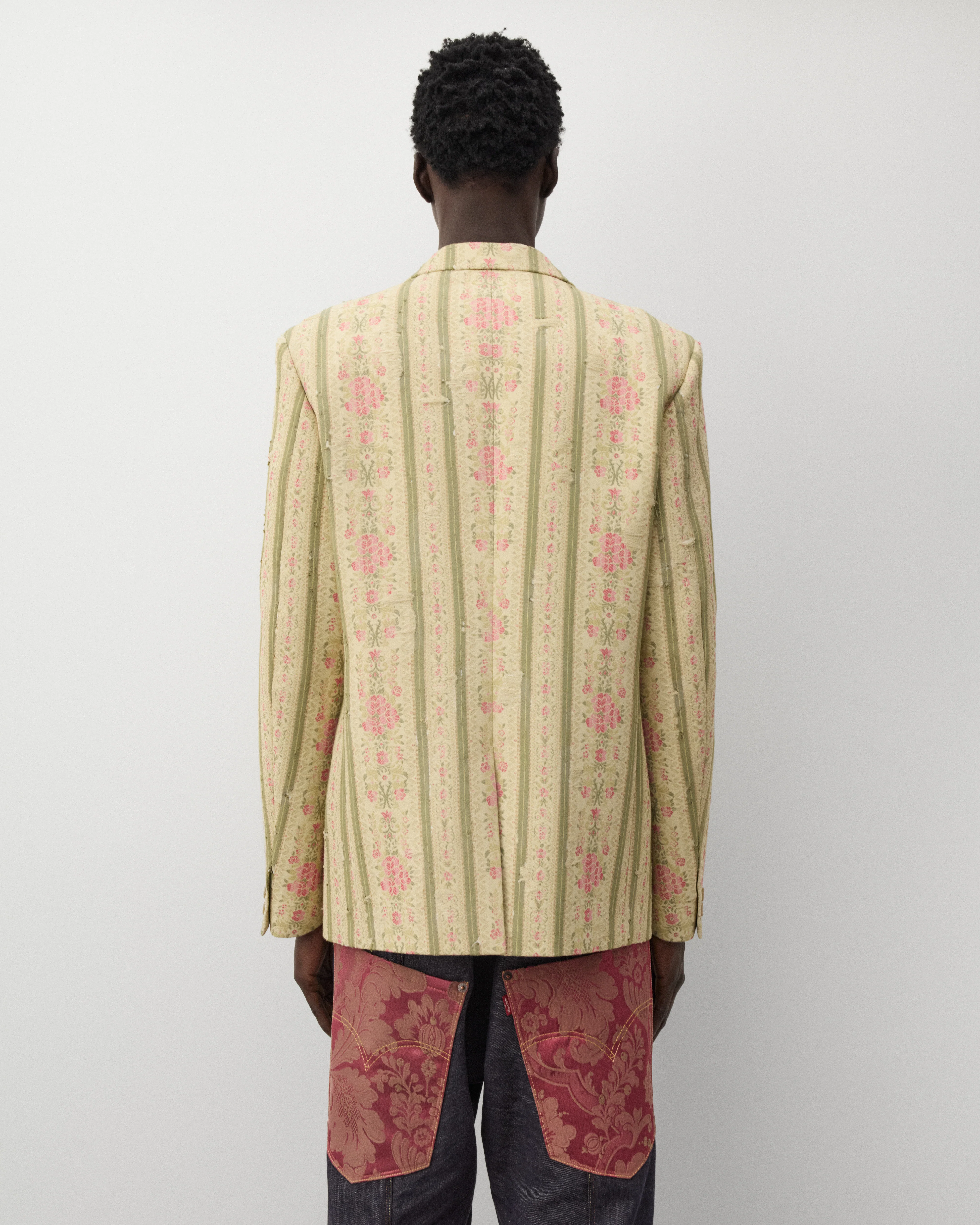 Junya Watanabe Man - Men's Floral Stripe Blazer - (Cream/Green/Pink)