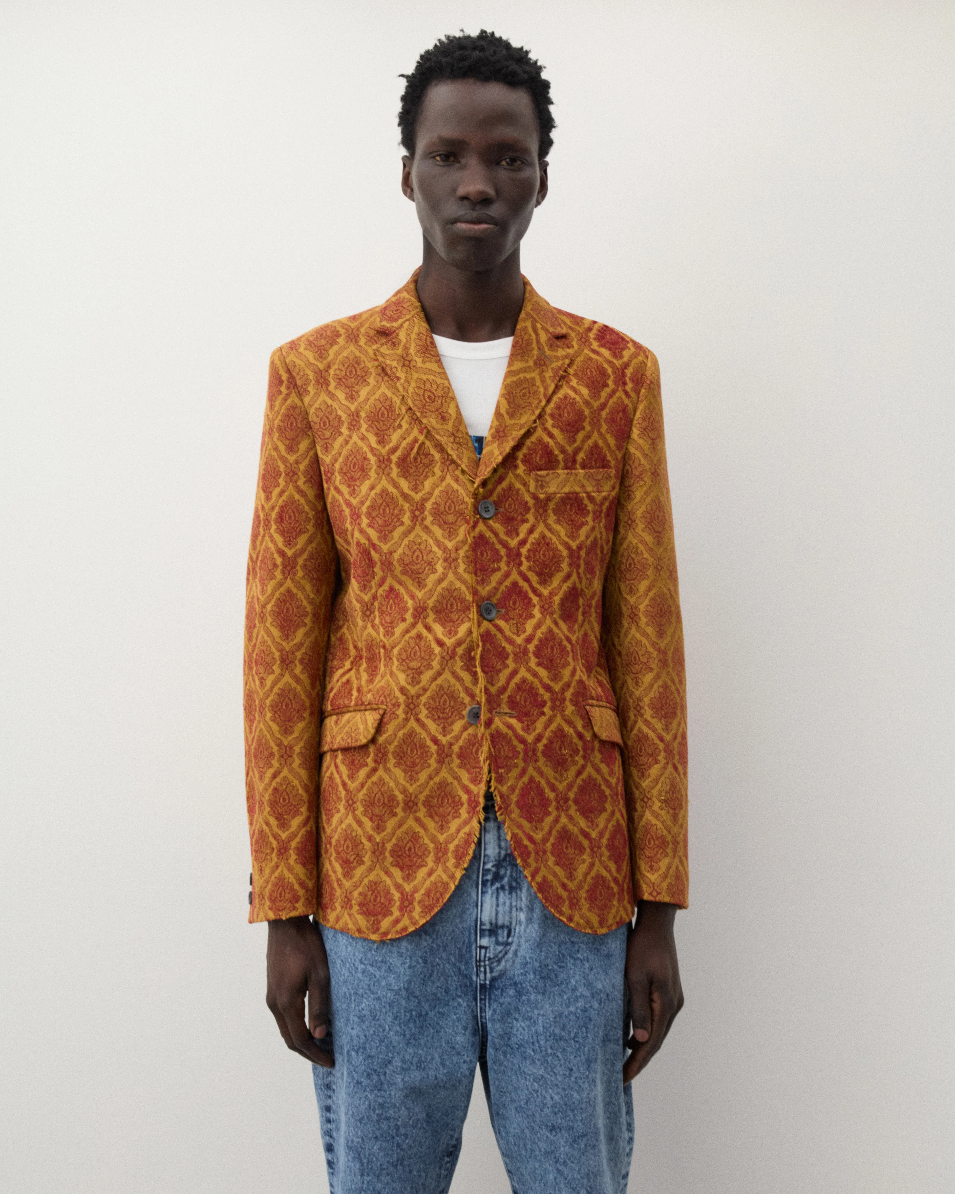 Junya Watanabe Man - Men's Damask Patten Blazer - (Red/Yellow)