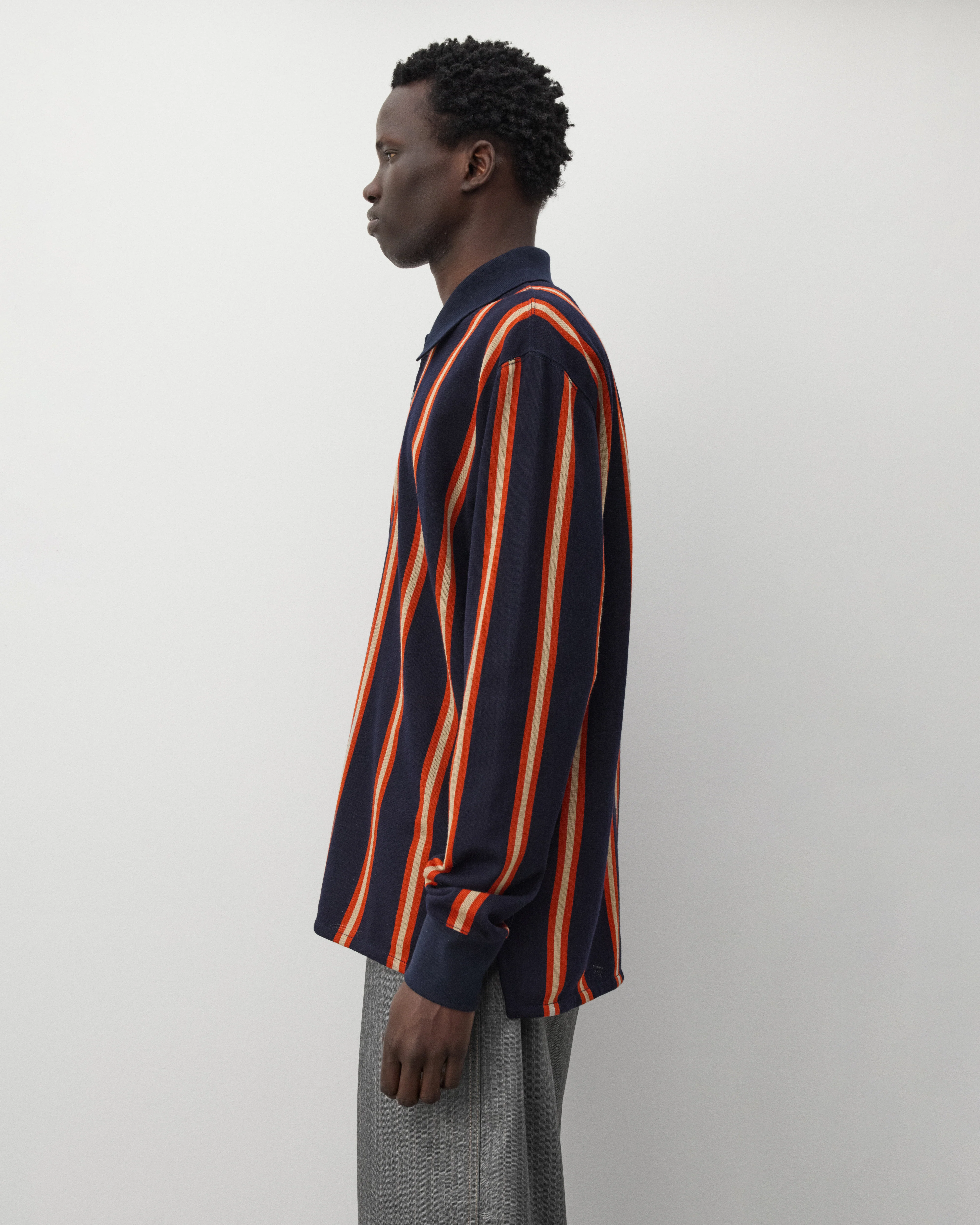 Junya Watanabe Man - Men's Striped Knit Polo - (Navy/Orange)