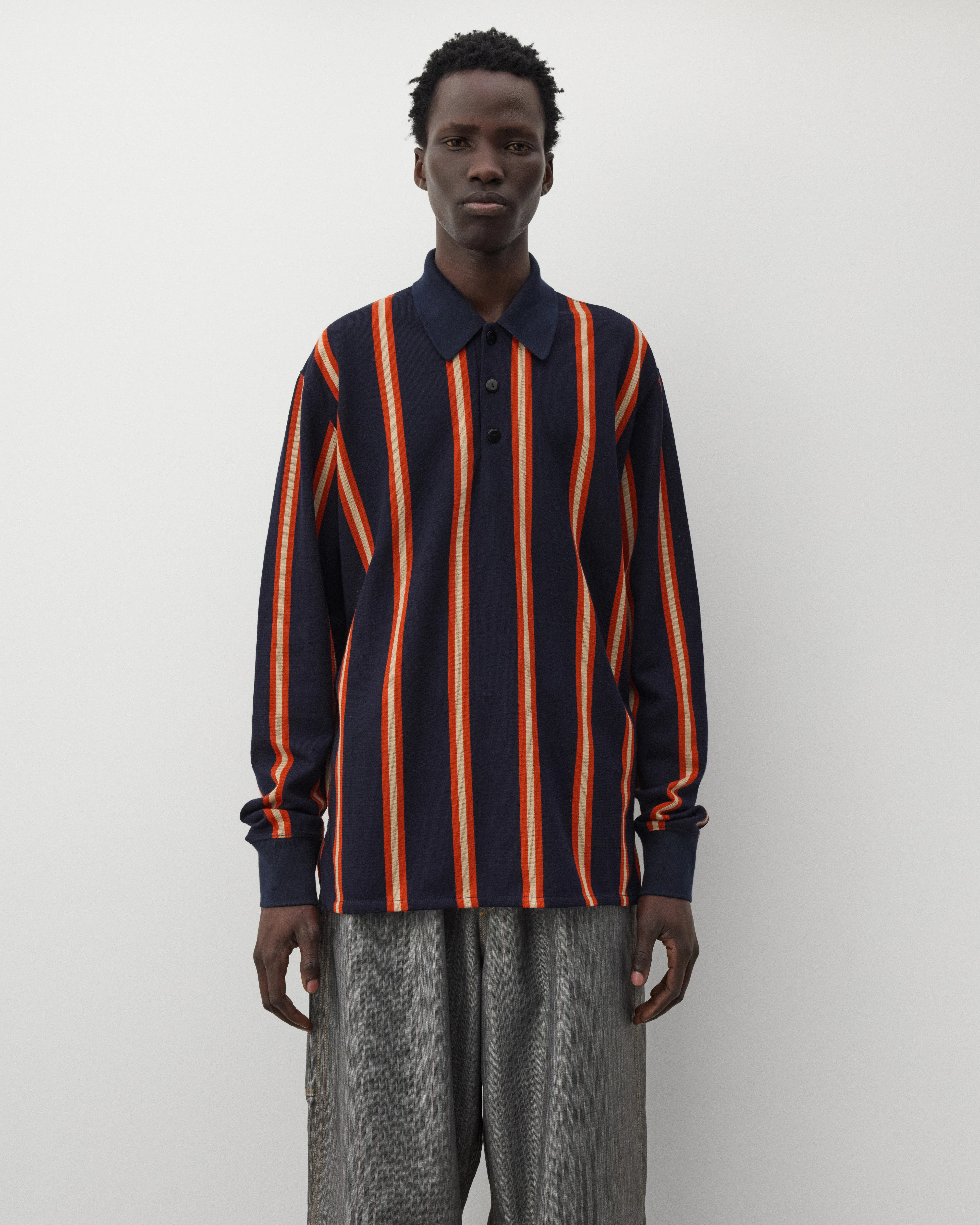Junya Watanabe Man - Men's Striped Knit Polo - (Navy/Orange)