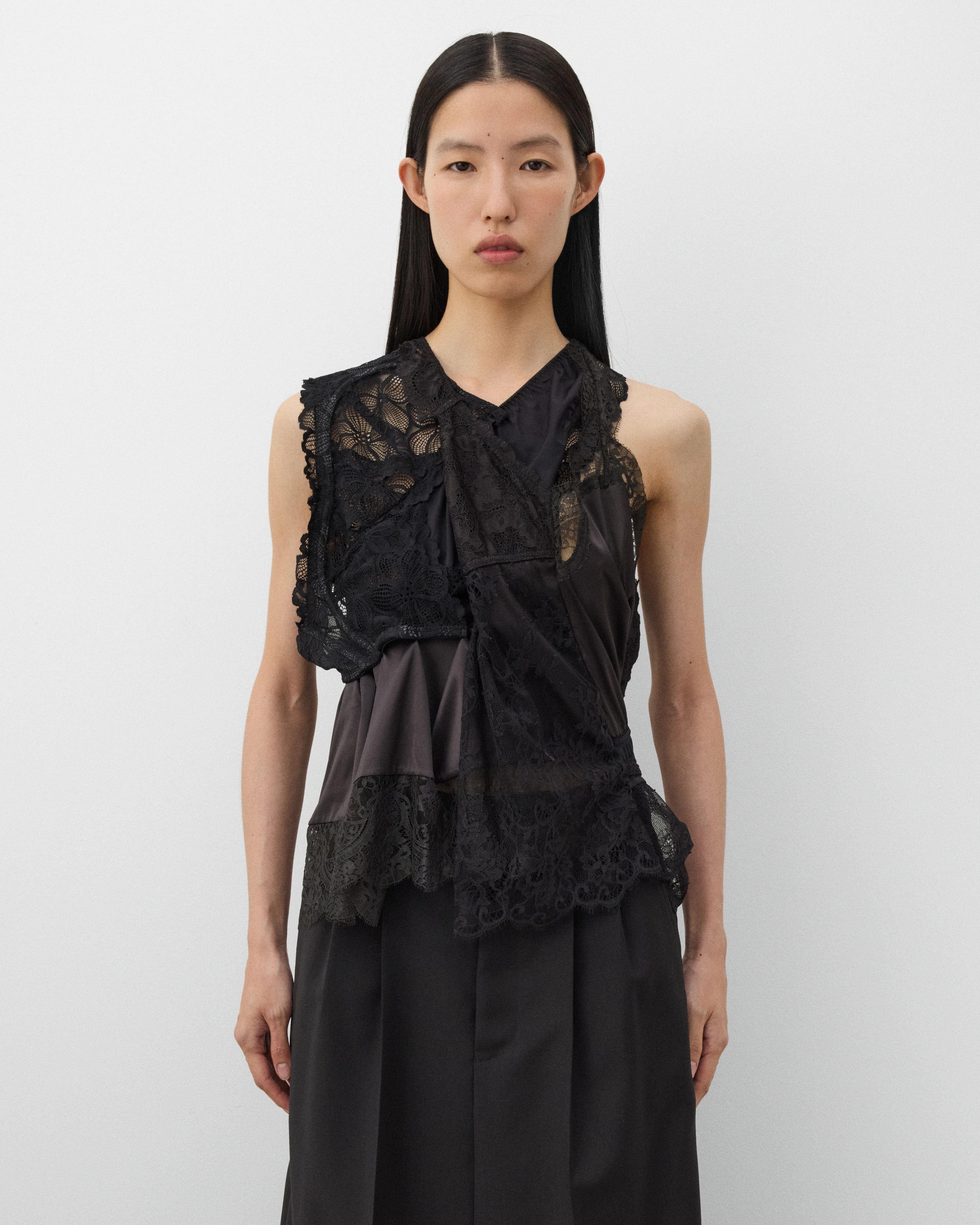 Junya Watanabe - Women's Satin and Lace Blouse - (Black)