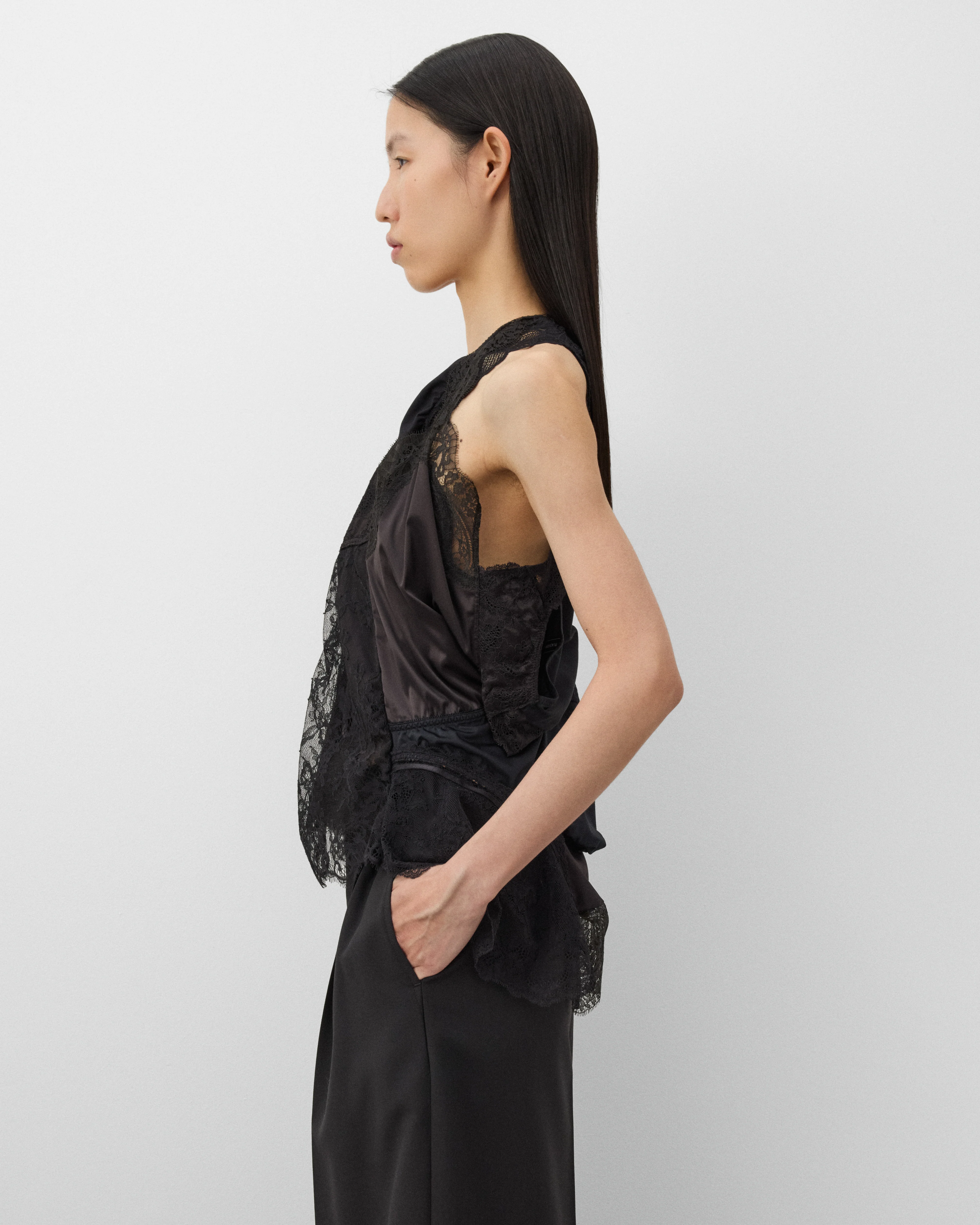 Junya Watanabe - Women's Satin and Lace Blouse - (Black)