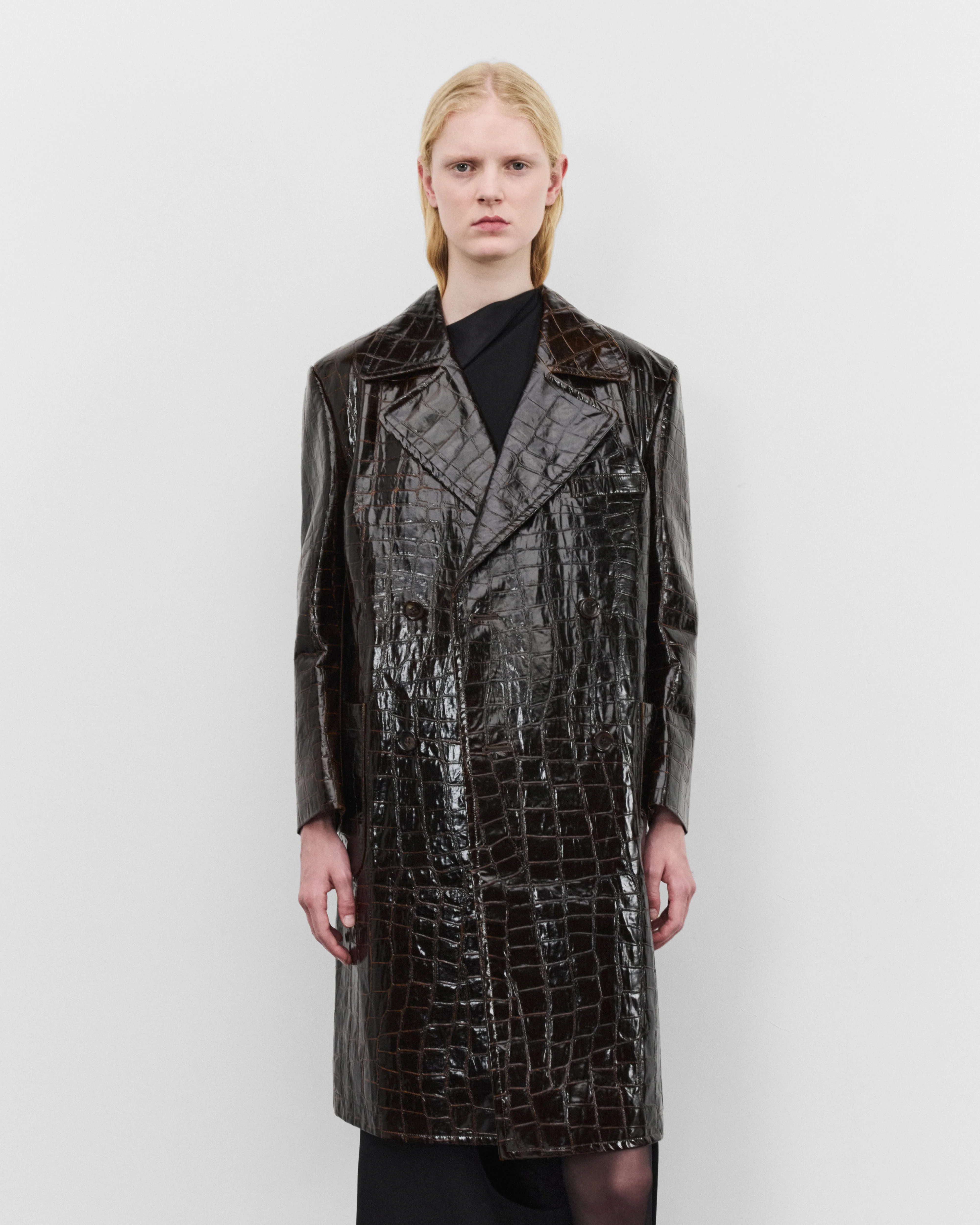 Junya Watanabe - Women's Embossed Double Breasted Coat - (Brown)