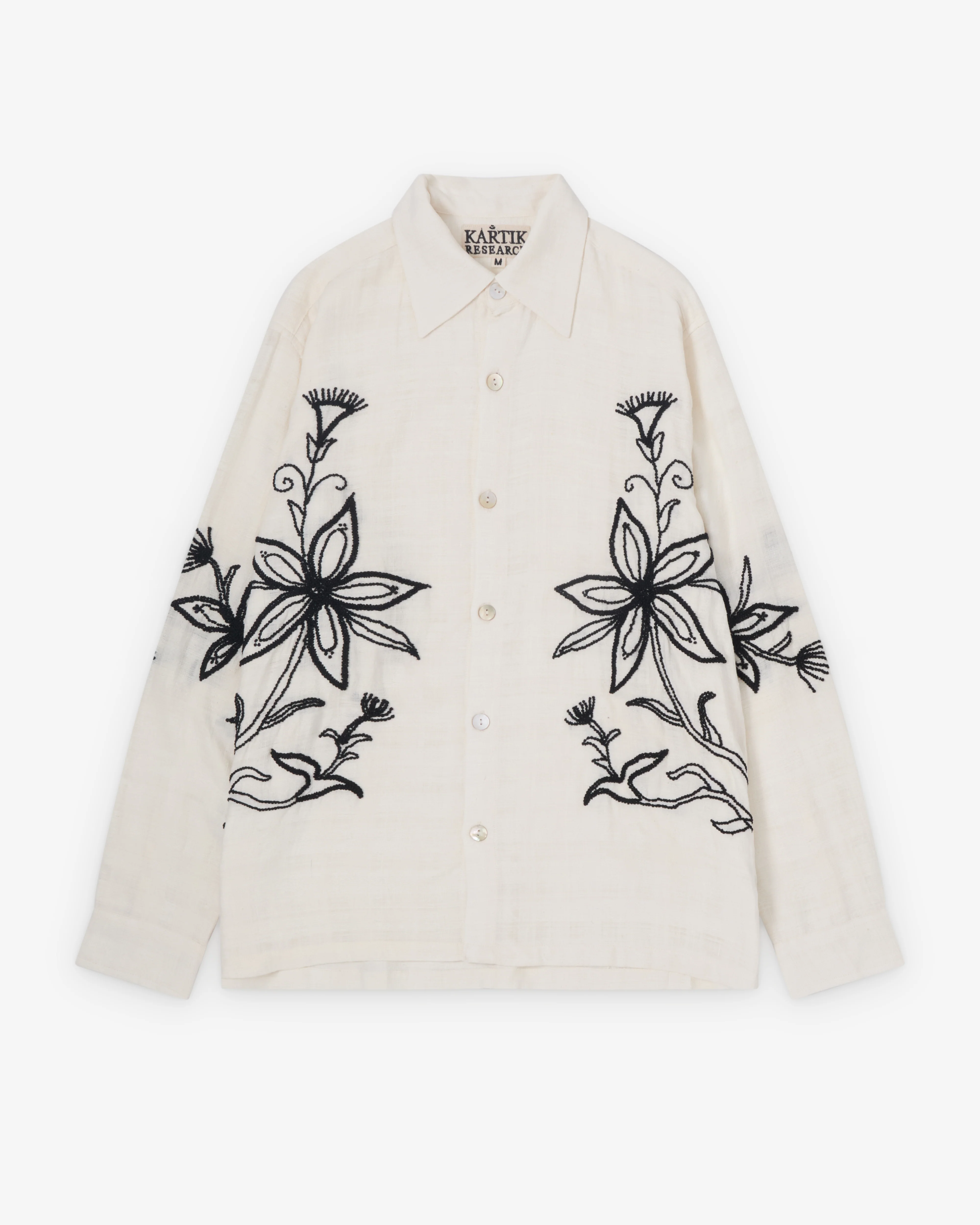 Kartik Research - Men's Hand Embroiedered Shirt - (White/Black)