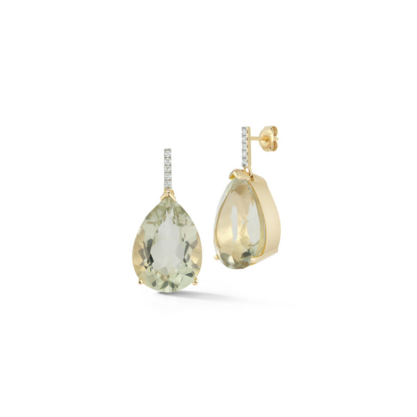 Mateo - Women
s 14kt Green Amethyst Pear Drop Earrings - (Yellow Gold)