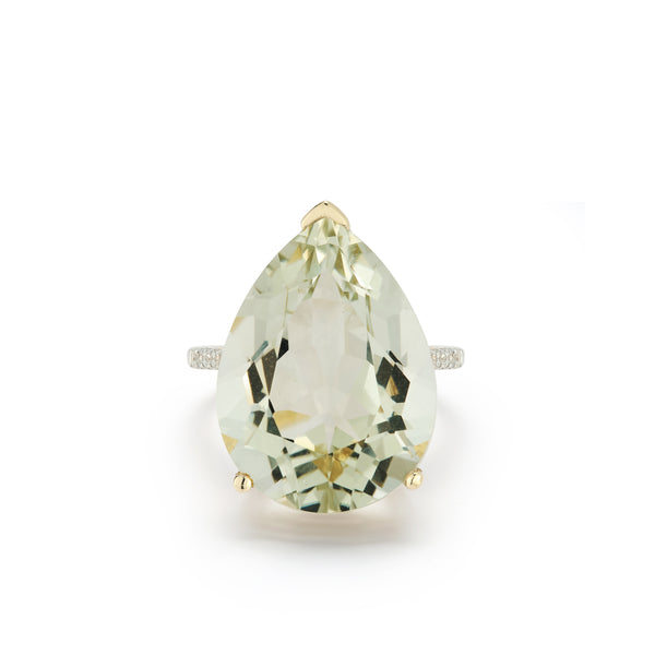 Mateo - Women
s 14kt Green Amethyst Pear Drop Ring - (Yellow Gold)