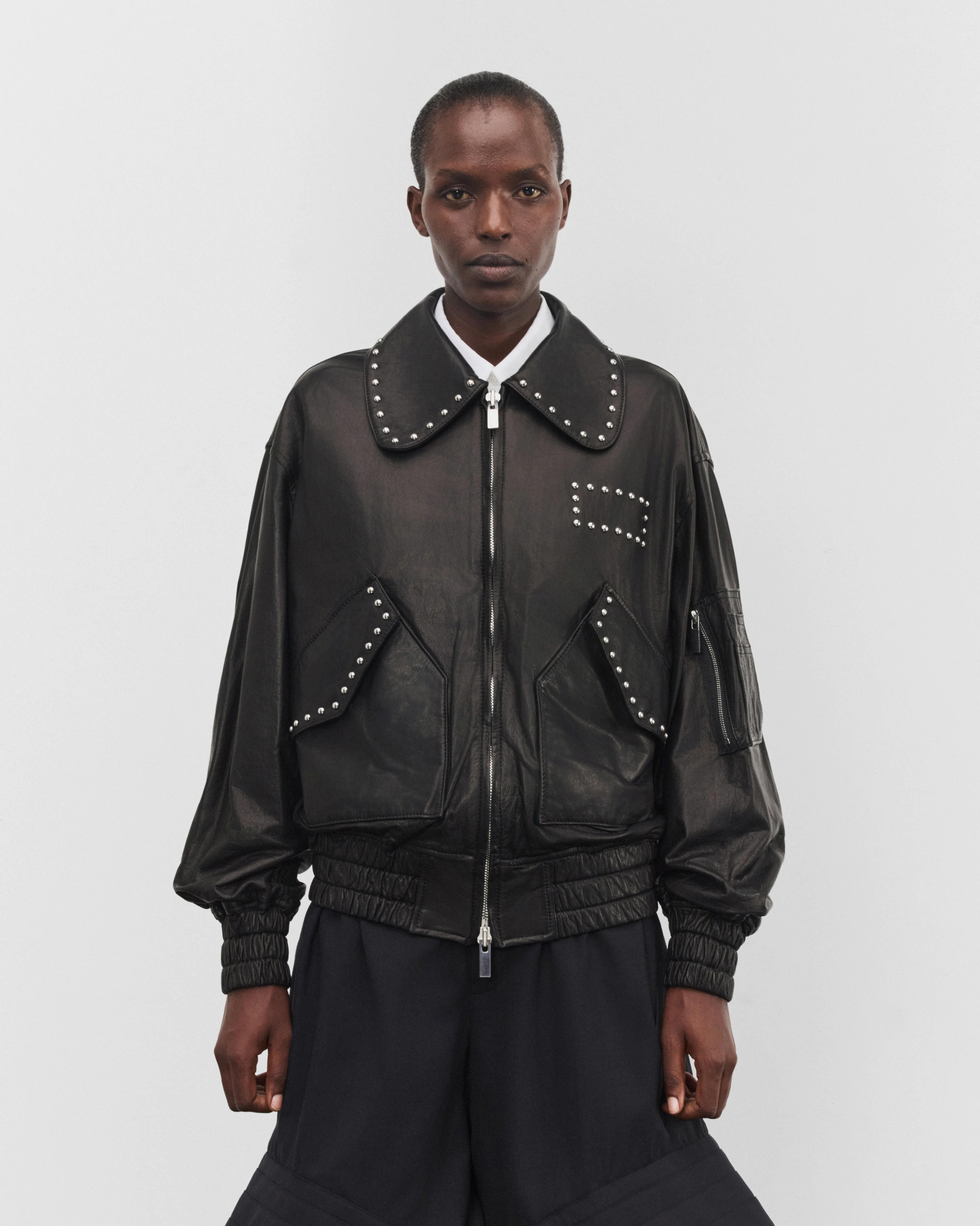 Noir Kei Ninomiya - Women's Studded Leather Jacket - (Black)