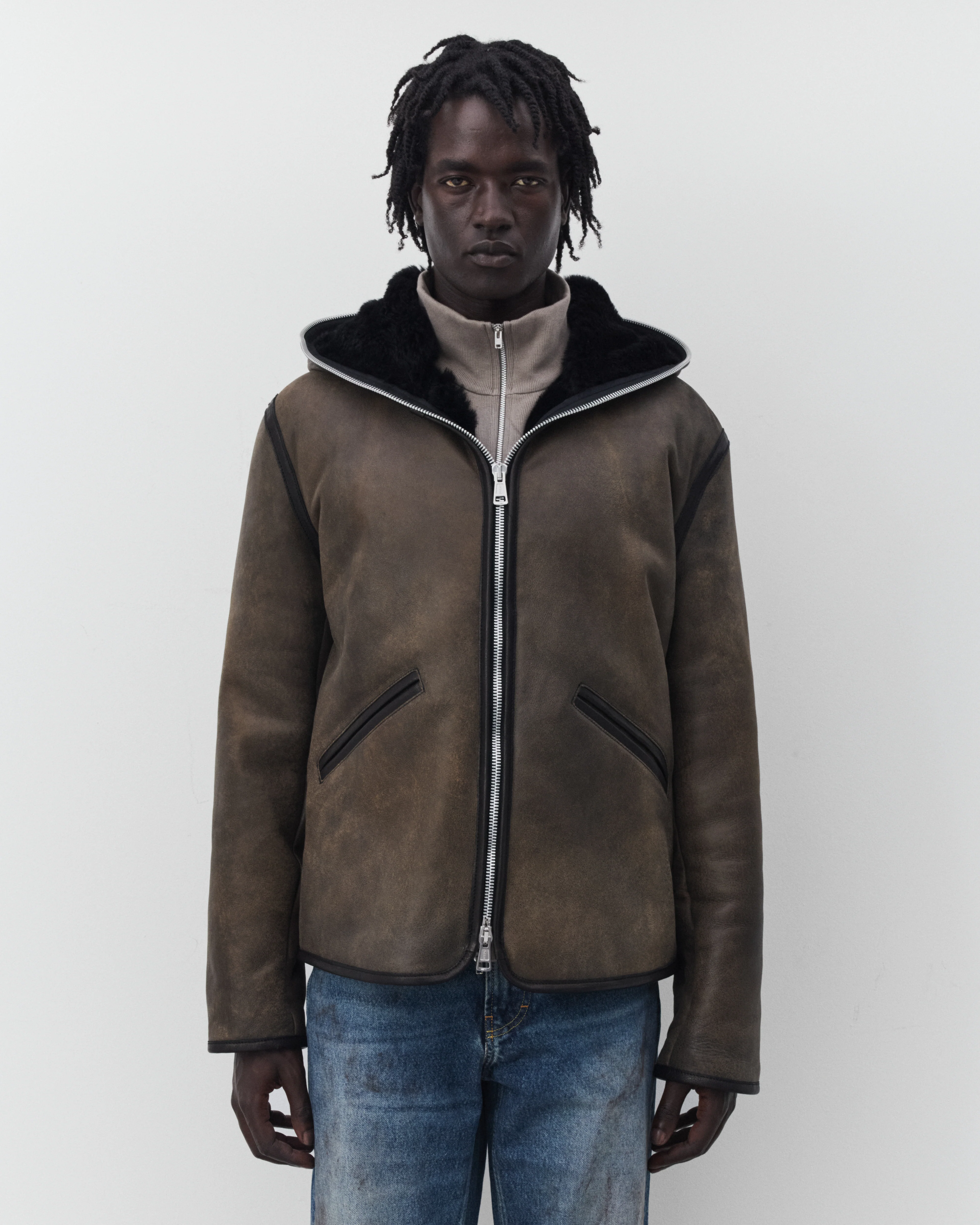 Our Legacy - Men's Full Zip Jacket - (Smoky Black Dry Shearling)