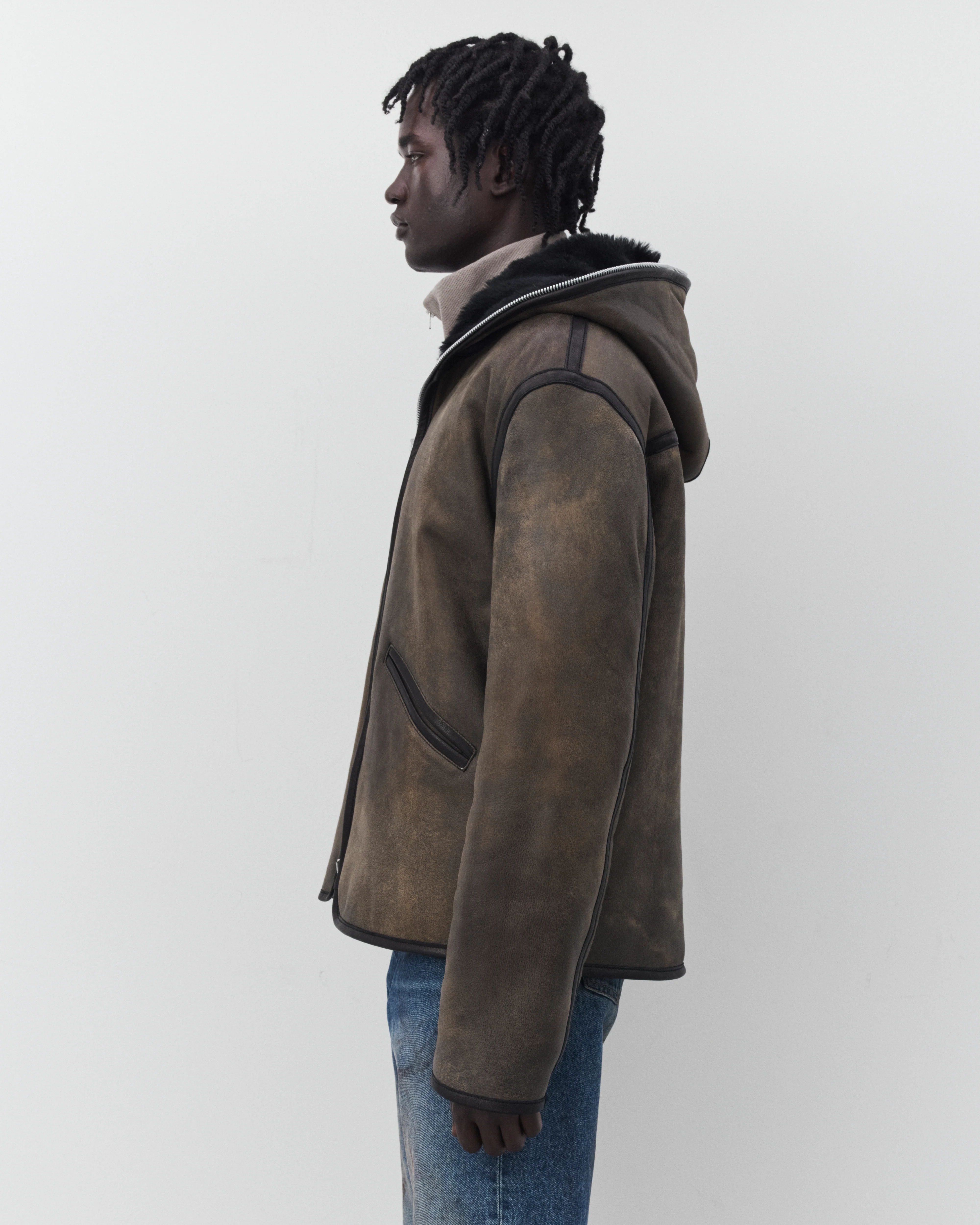 Our Legacy - Men's Full Zip Jacket - (Smoky Black Dry Shearling)