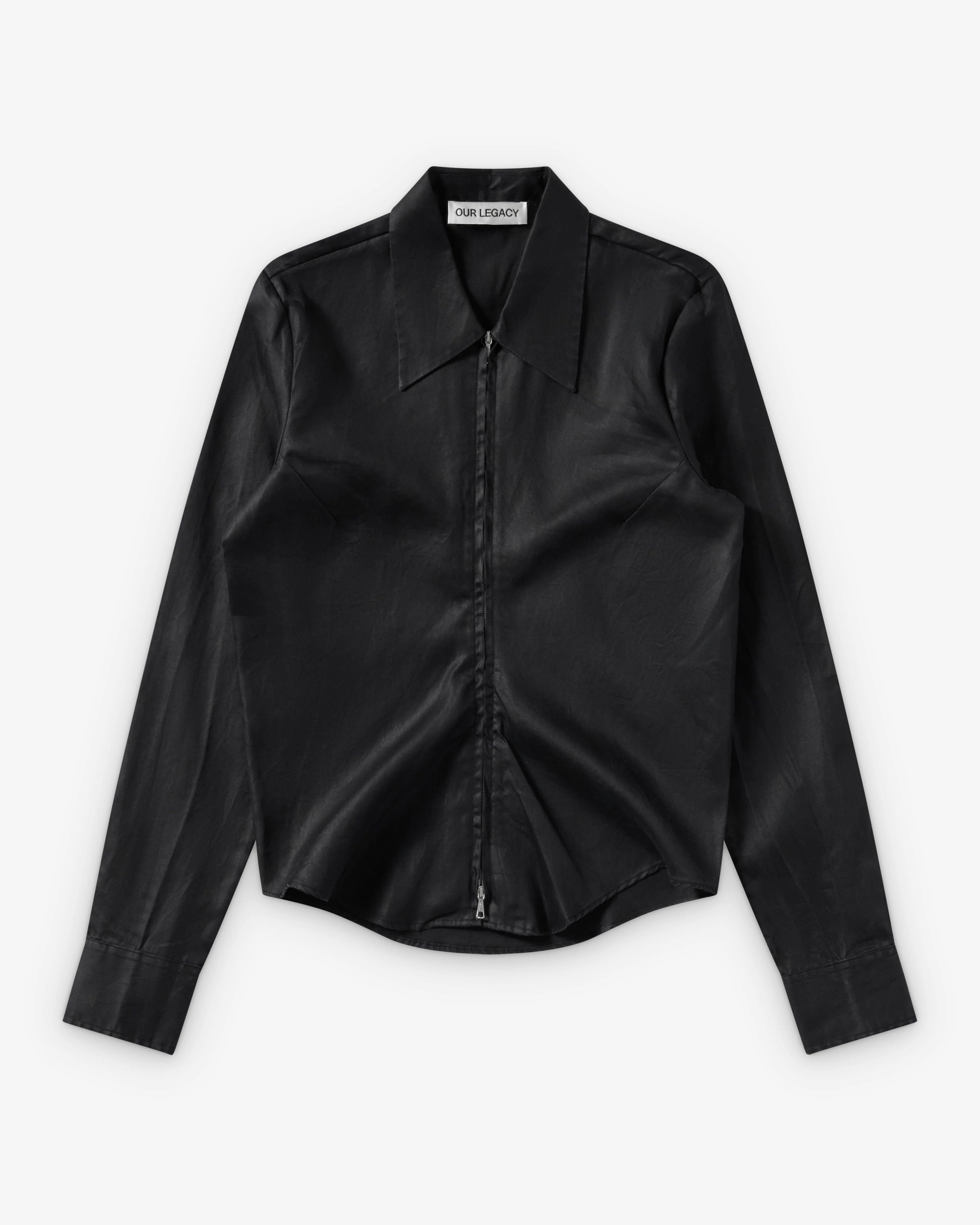 Our Legacy - Women's Slim Zip Shirt - (Lacquer Black Mirror Tencel)