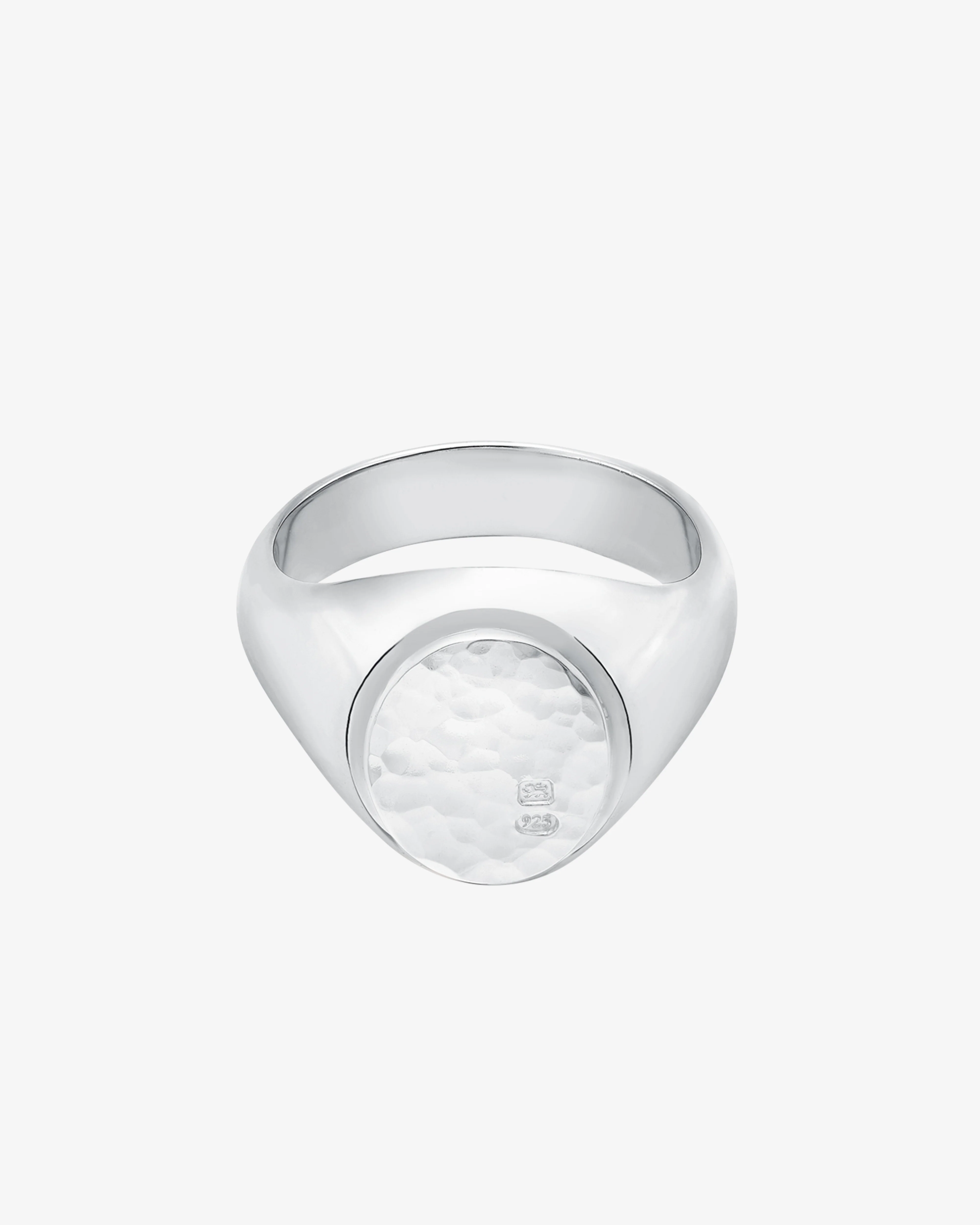 Bunney - Men's Oval Hammered Signet Ring - (Silver)