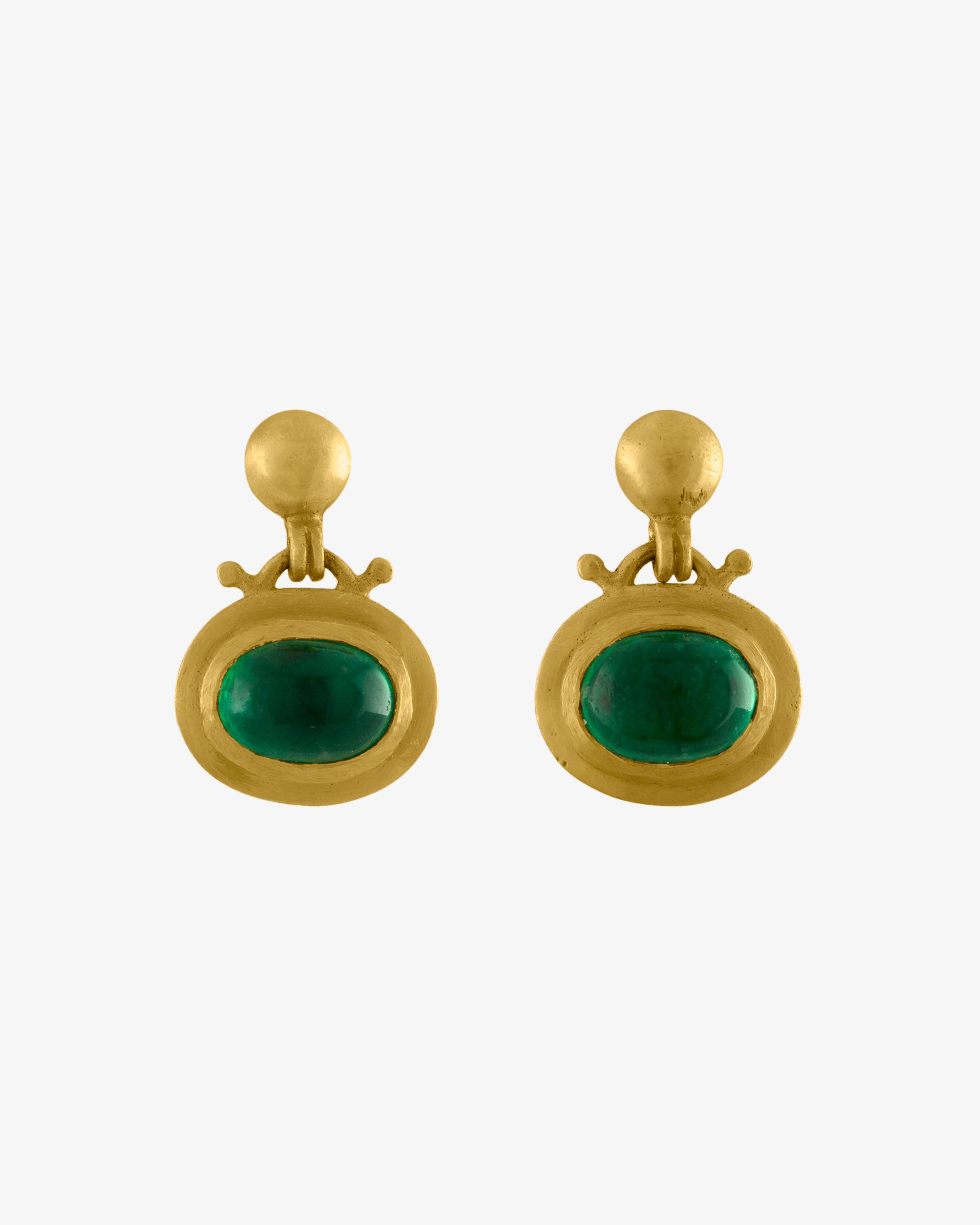 Prounis - Women's Small Emerald Bell Earrings - (Yellow Gold)