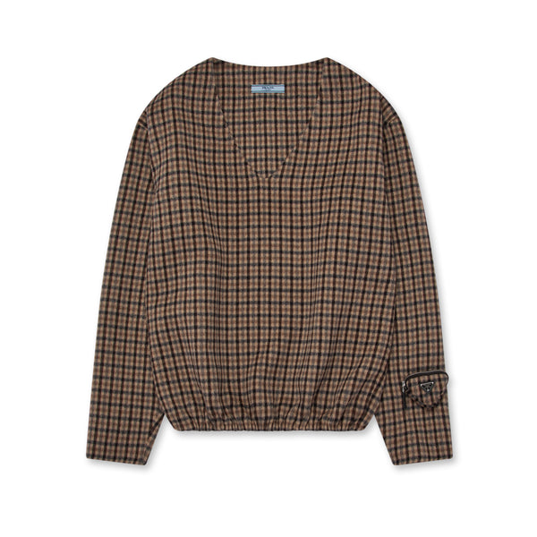 Prada - Women
s V-Neck Top - (Brown Check)