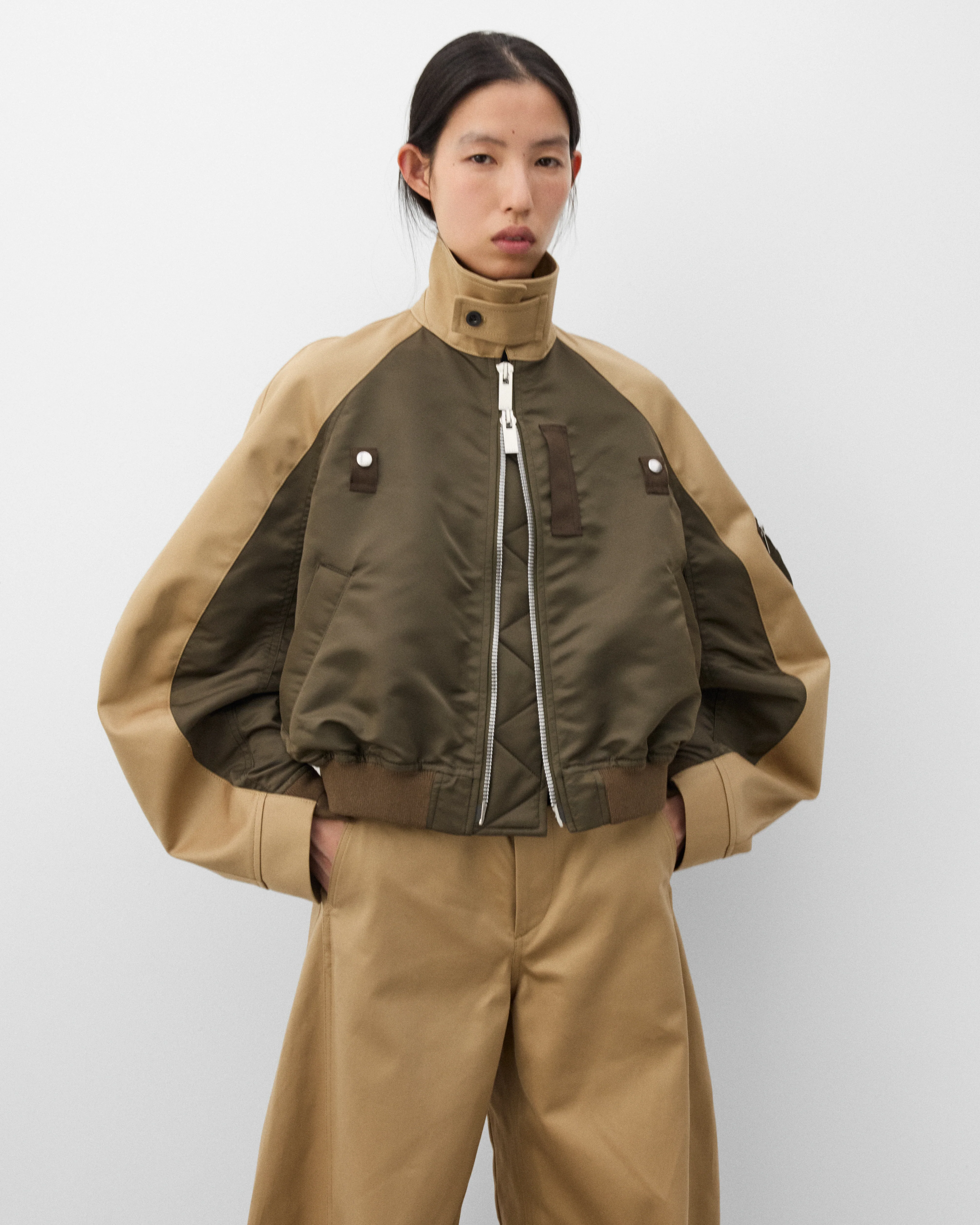 Sacai - Women's Nylon Twill Blouson - (Dark Khaki/Beige)