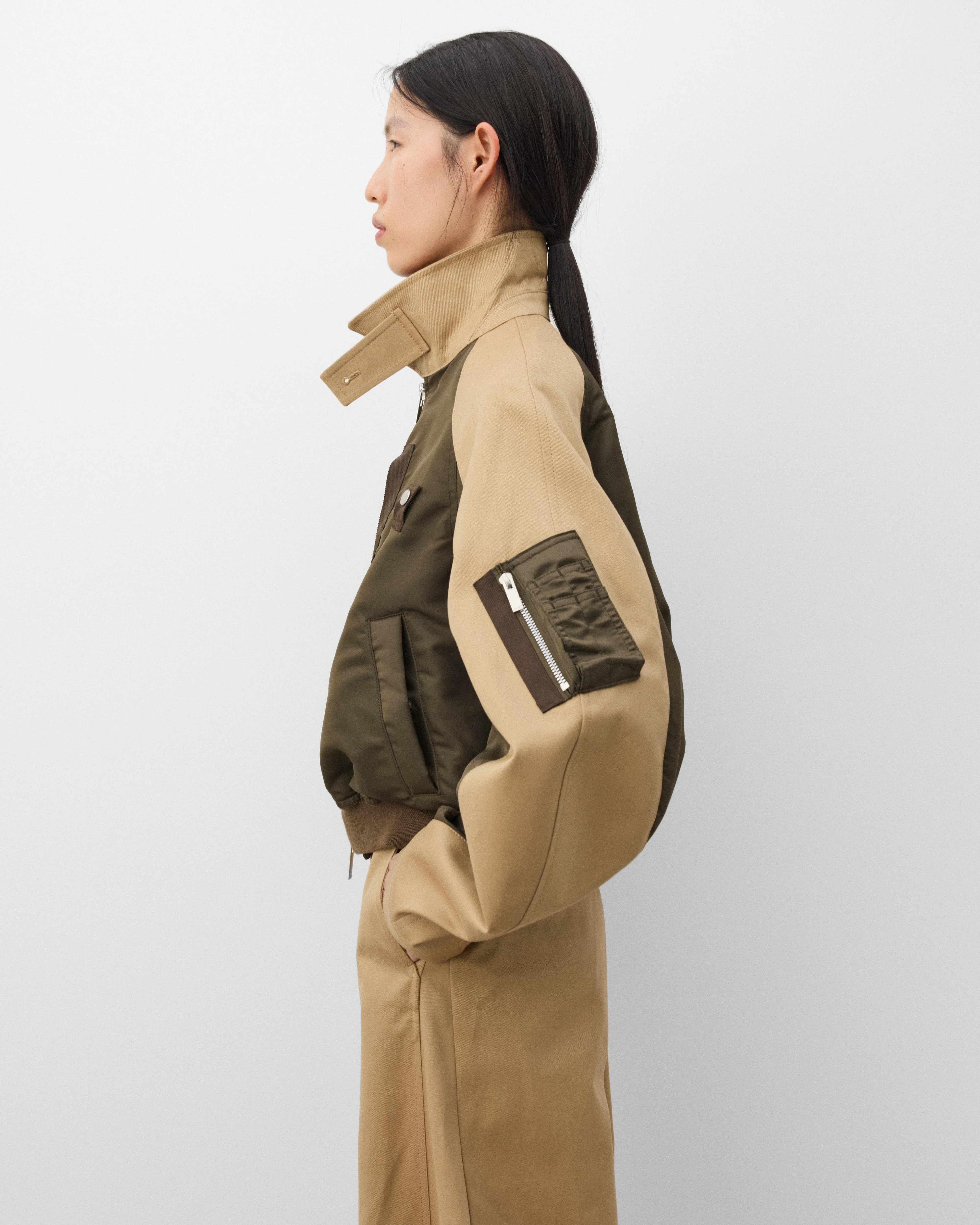 Sacai - Women's Nylon Twill Blouson - (Dark Khaki/Beige)