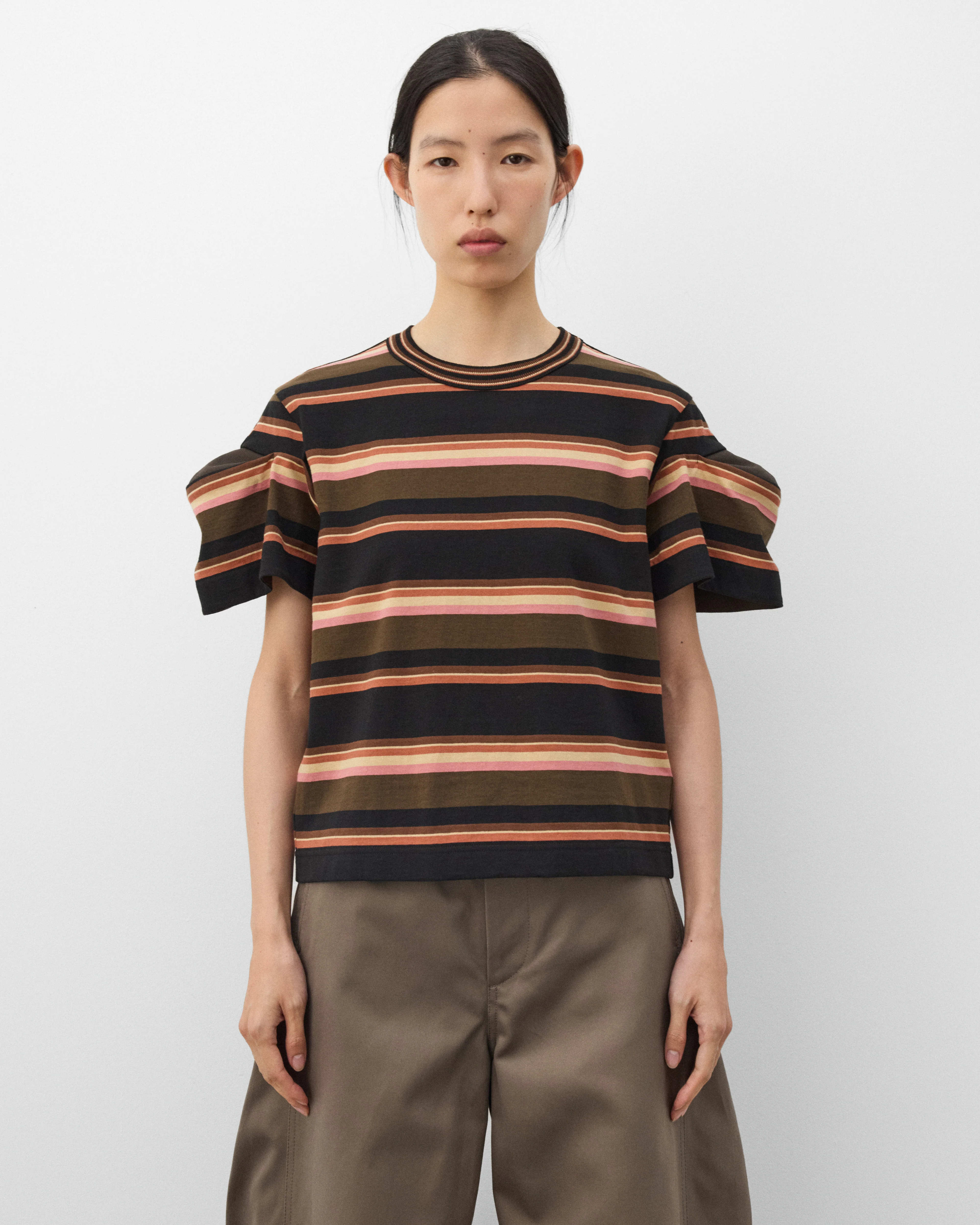 sacai - Women's Horizontal Stripe T-Shirt - (Khaki/Pink)