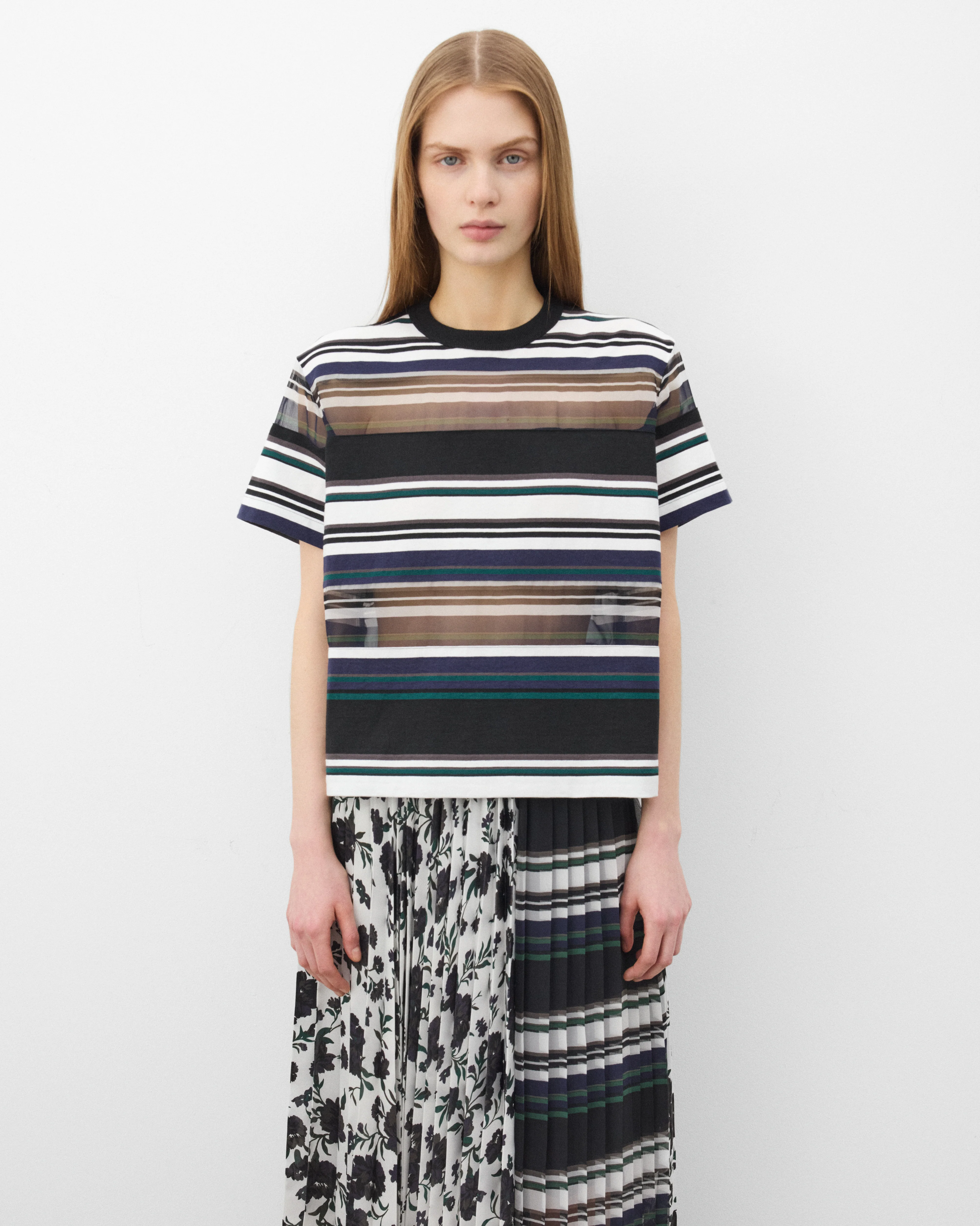 Sacai - Women's Stripe Cotton Jersey T-Shirt - (Black/White/Blue)
