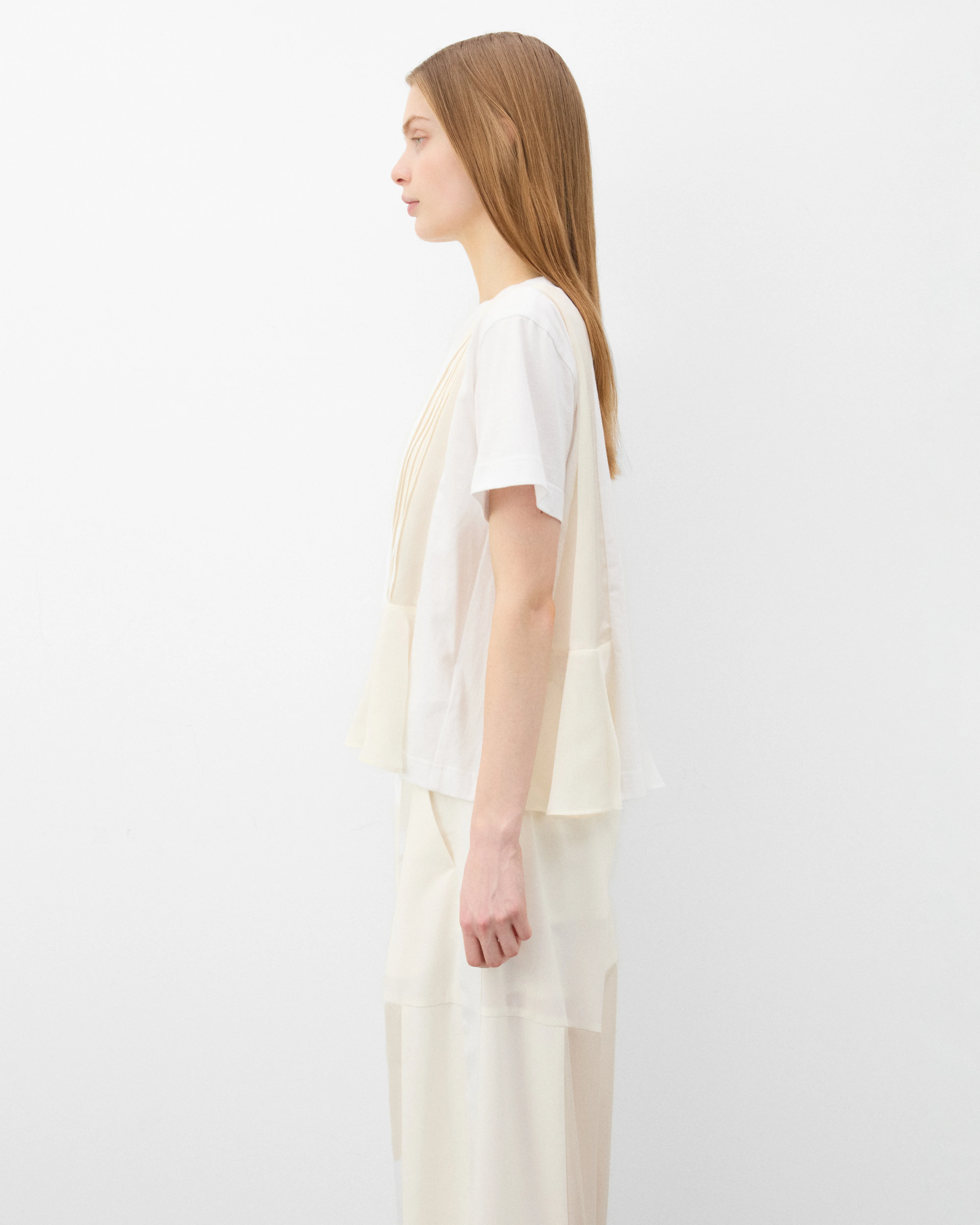 Sacai - Women's Satin x Cotton T-Shirt - (White/Ecru)